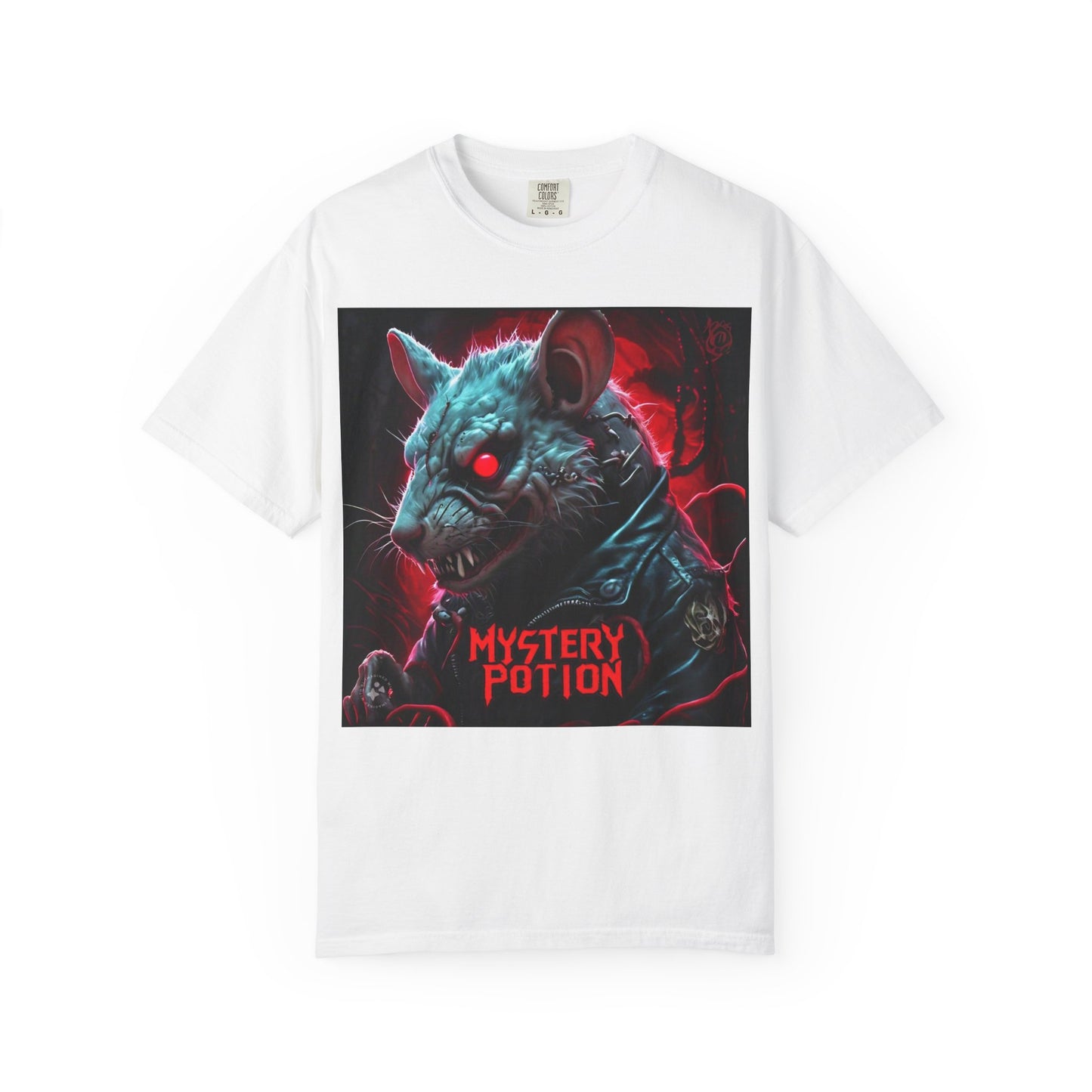 'Mystery Potion' Punk Rock Rat in Leather Jacket T-shirt, Rocker Tee, Original Logo