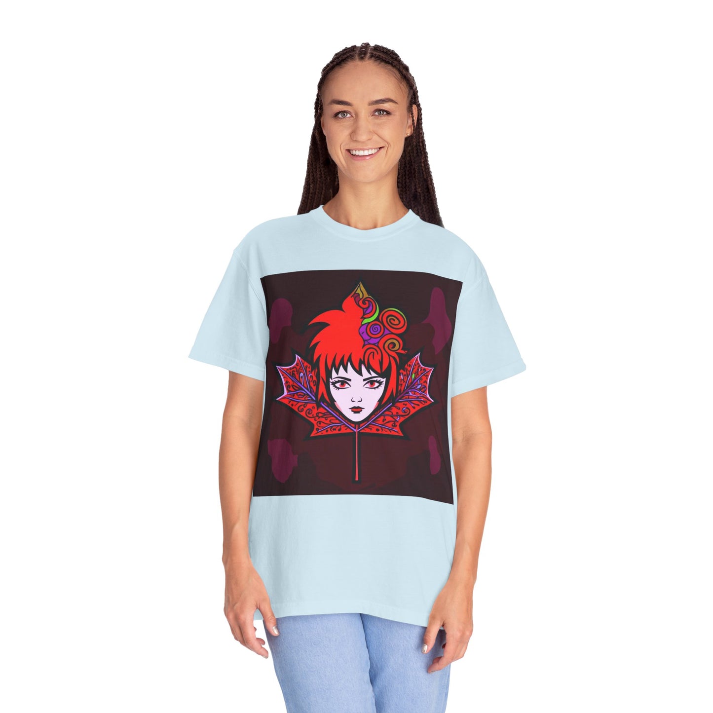 Emily The Maple Leaf Vibrant Art T-Shirt, Bohemian Graphic Tee, Unique Artwear, Gift for Art Lovers, Festival Clothing, Unisex Fashion, Canadian Patriots