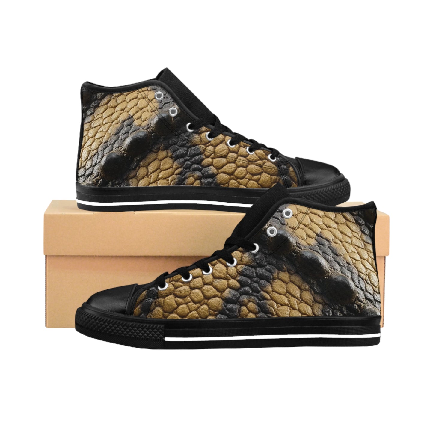 Men's Dinosaur Skin High-Top Sneakers | Stylish Casual Footwear, Unique Fashion Snake like Sneakers, Trendy Streetwear, Gifts for Him