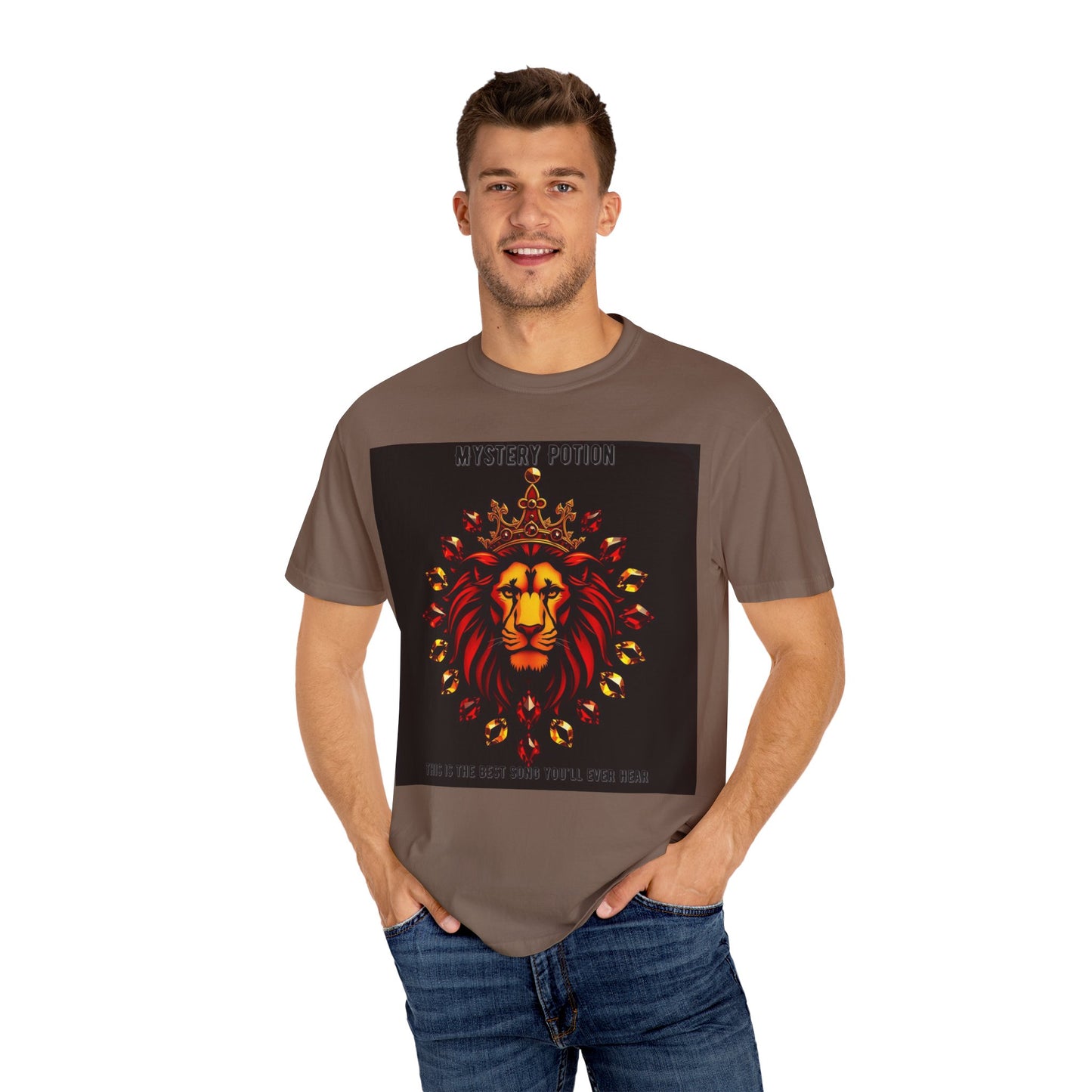 'This Is The Best Song You'll Ever Hear' by Mystery Potion, Bold Graphic Royal Lion T-Shirt, Unisex Tee, Streetwear Style, Gift for Lion Lovers, Perfect for Casual Outings, Unique Clothing