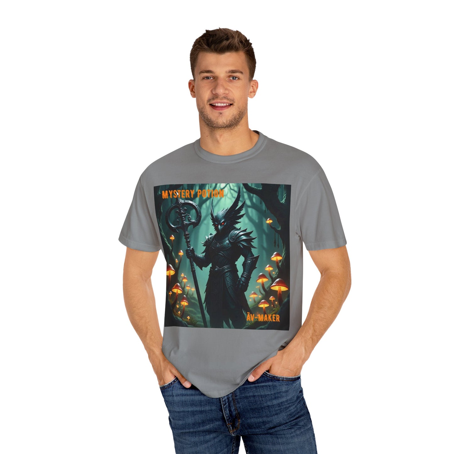 Mystical Āv-Maker Unisex Garment-Dyed T-shirt, Fantasy Apparel, Gift for Gamers, Witchy T-shirt, Mystery Potion Design, Unisex Tee