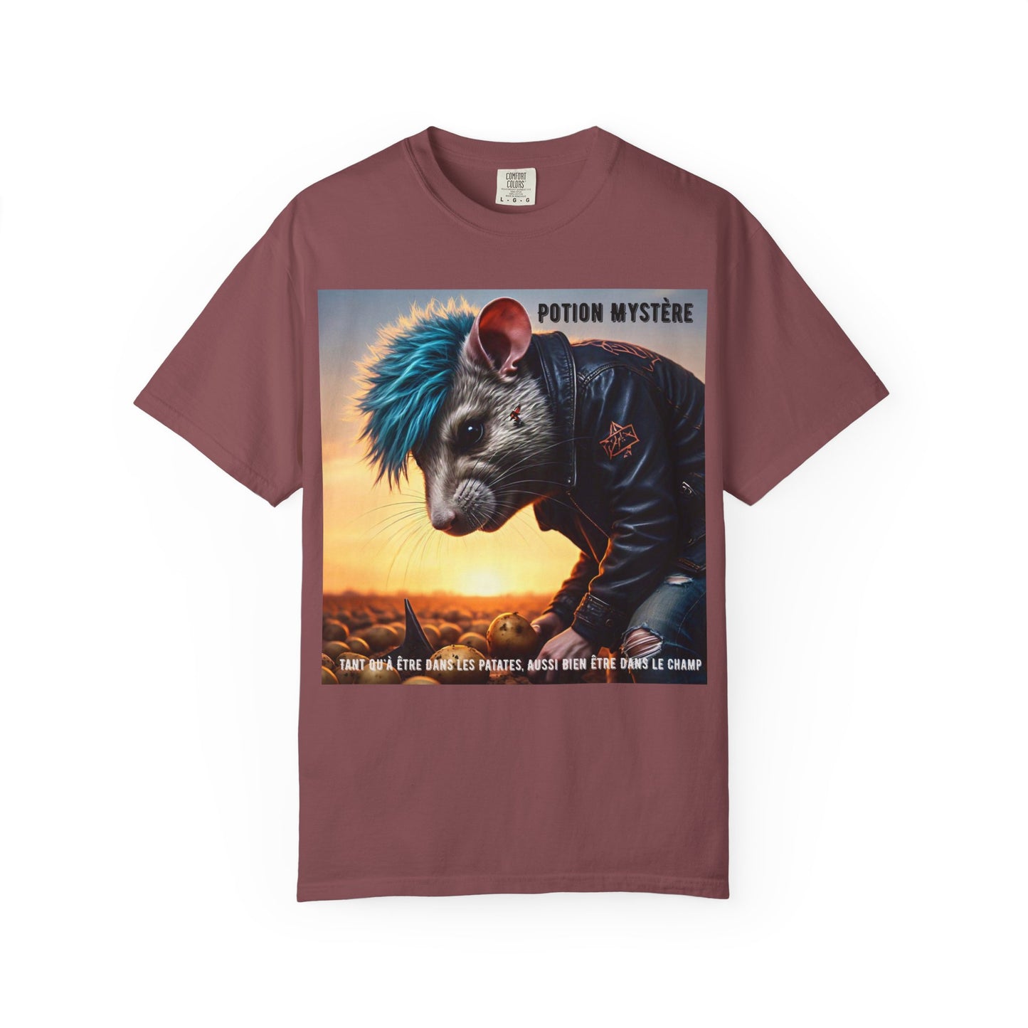 Mystical Punk Rat Toiling The Field Graphic T-Shirt | Unisex, Art Tee, Unique Animal Print, Gift for Animal Lovers, Casual Wear