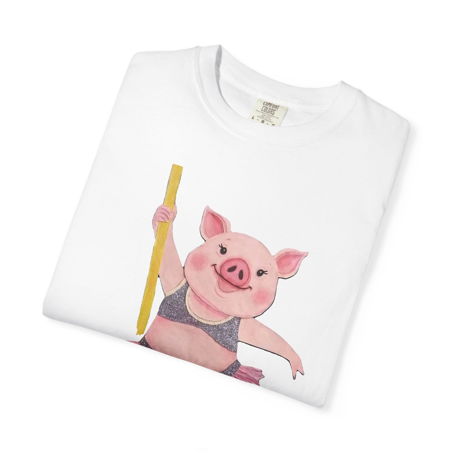'Playful Pig' T-Shirt, Fun Graphic Tee, Animal Lover Gift, Unique Apparel, Funny T-Shirt, Cute Pig Shirt, Pole-Dancers and Pole Dancing Pig.