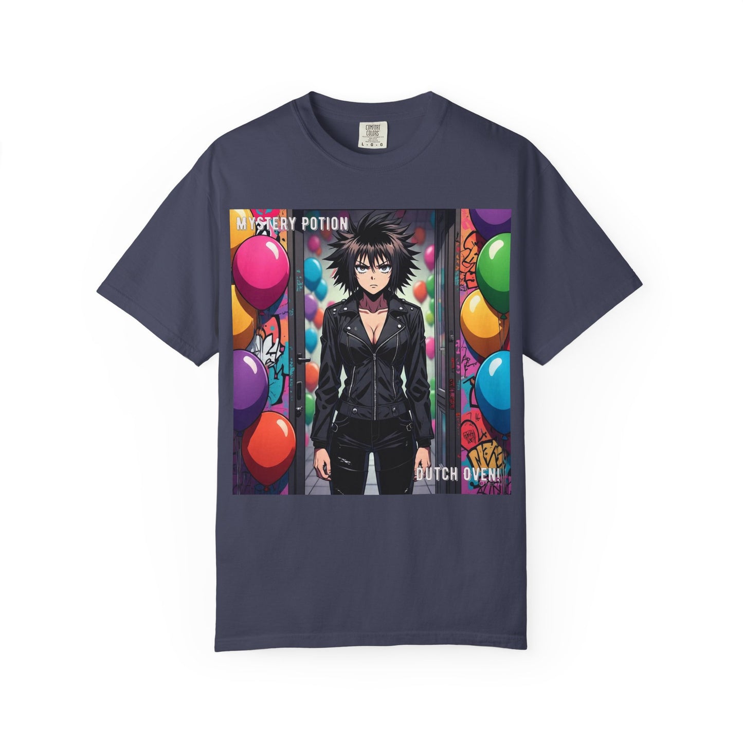 Mystery Potion's 'Dutch Oven', Whimsical Grabber Style Anime Graphic T-shirt featuring Bold Art, Anime Style Tee, Unisex Casual Wear, Gift for Friends, Trendy Statement Shirt