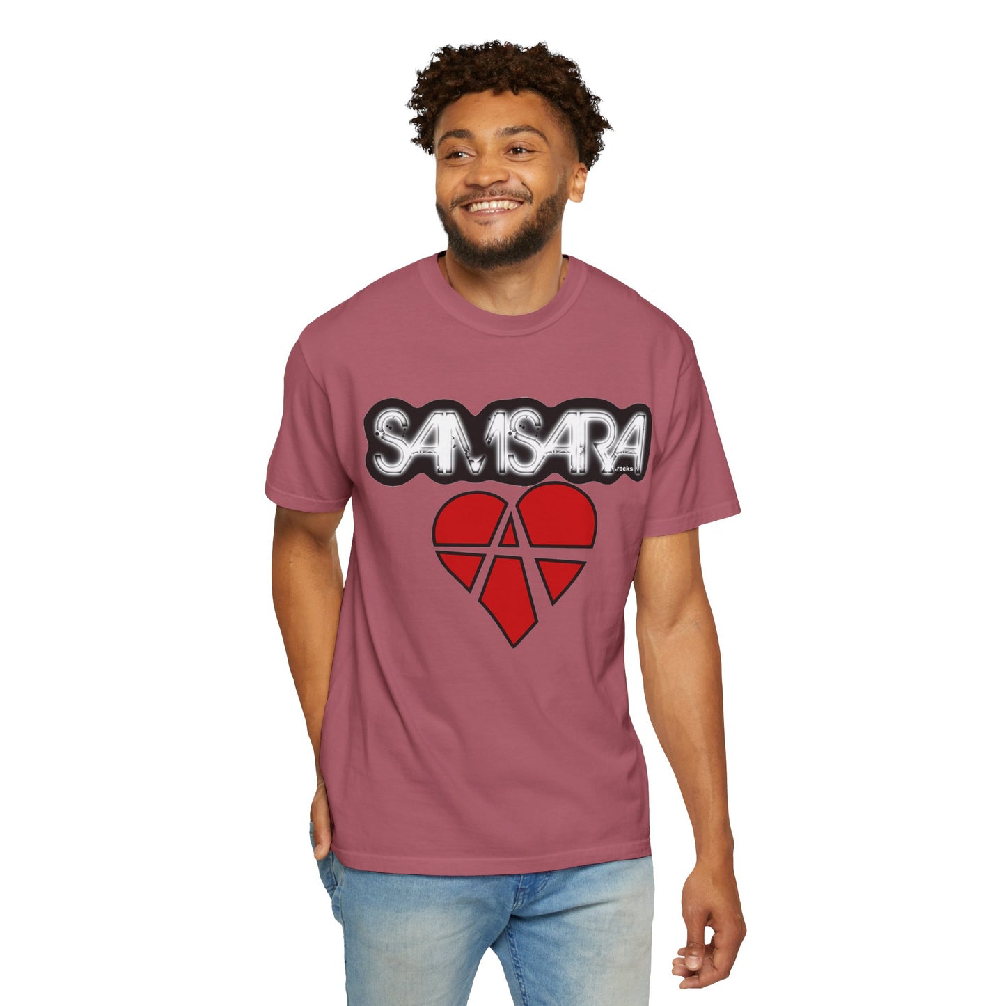'Samsara Rocks' Logo, Love and Anarchy Graphic Tee | Unisex Garment-Dyed T-Shirt, Casual Fashion, Heart Design, Streetwear, Gift for Him/Her