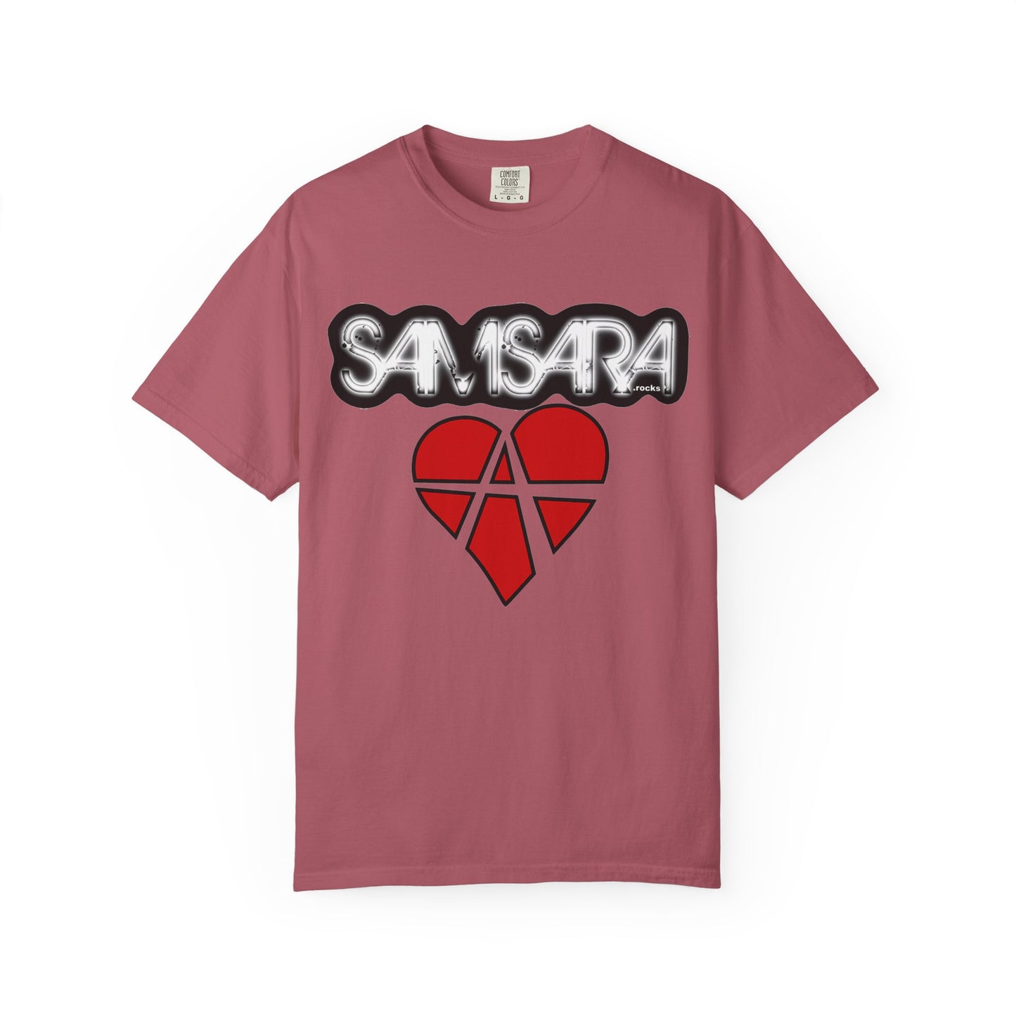 'Samsara Rocks' Logo, Love and Anarchy Graphic Tee | Unisex Garment-Dyed T-Shirt, Casual Fashion, Heart Design, Streetwear, Gift for Him/Her