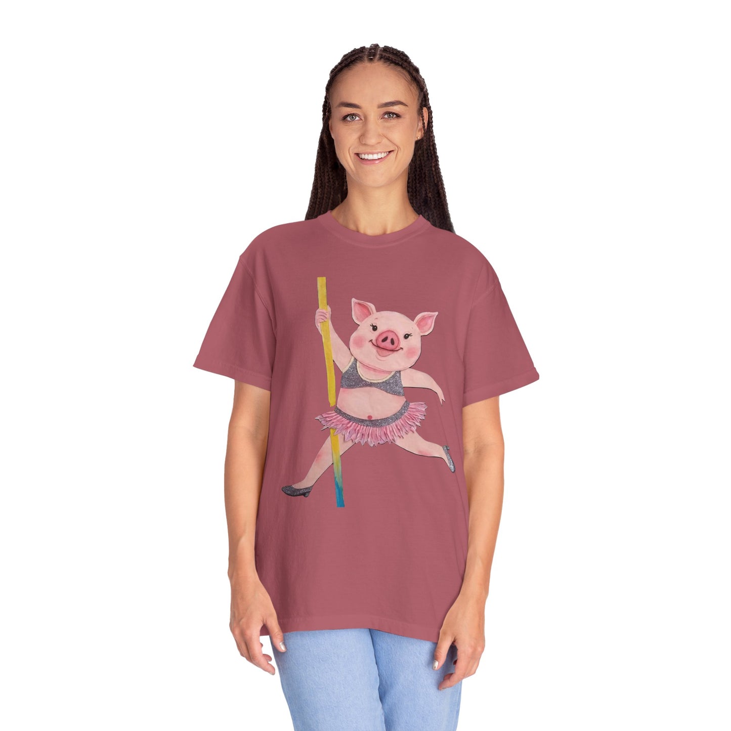 'Playful Pig' T-Shirt, Fun Graphic Tee, Animal Lover Gift, Unique Apparel, Funny T-Shirt, Cute Pig Shirt, Pole-Dancers and Pole Dancing Pig.