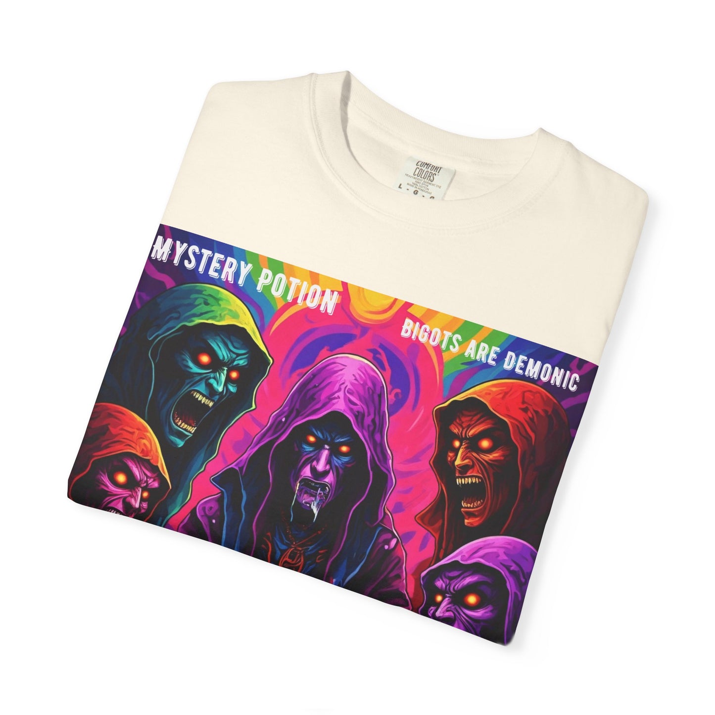 Mystery Potion Graphic Tee | Unisex Halloween T-shirt, Spooky Gift, "Bigots Are Demonic" Graphic Shirt, Witchy Apparel, Unique Casual Wear