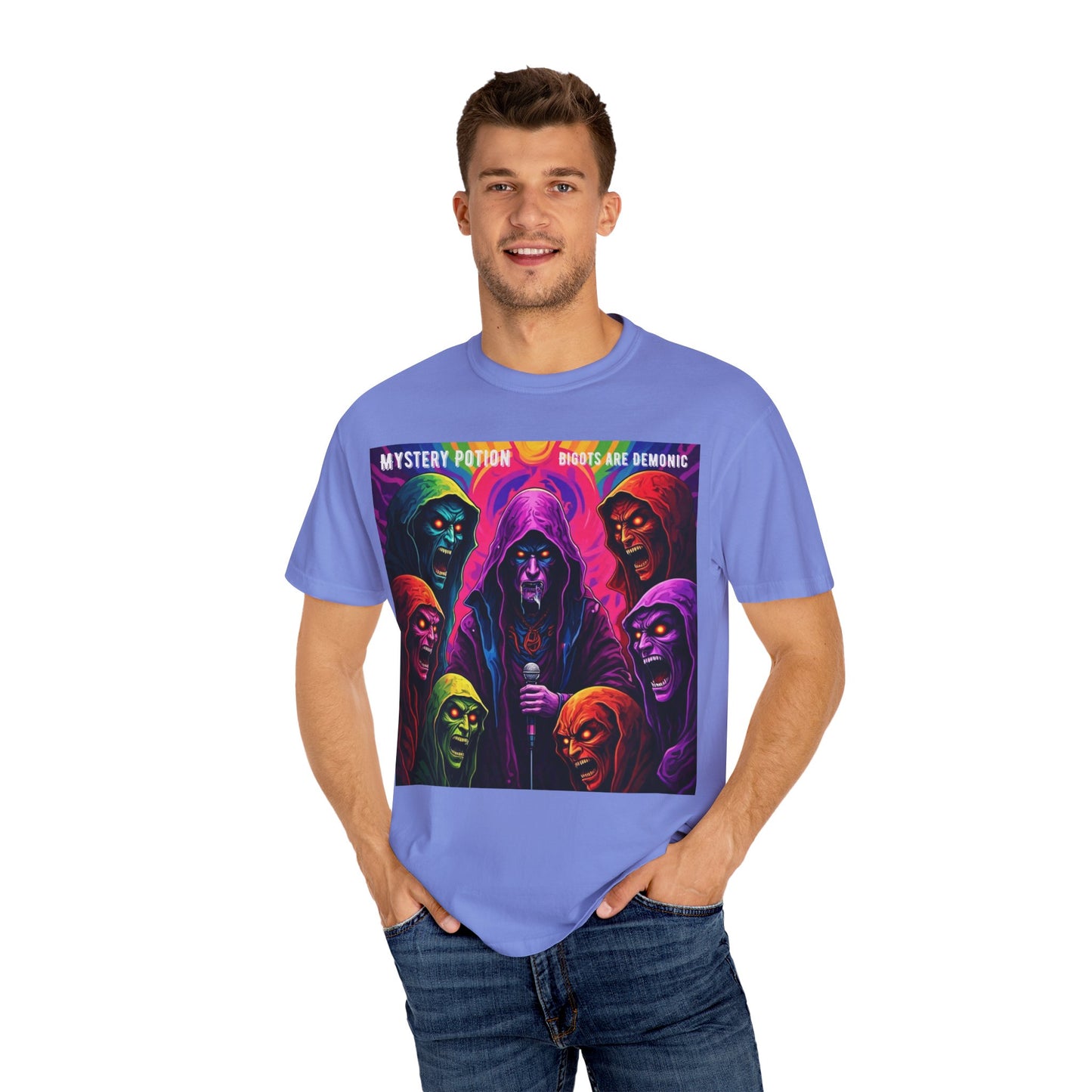 Mystery Potion Graphic Tee | Unisex Halloween T-shirt, Spooky Gift, "Bigots Are Demonic" Graphic Shirt, Witchy Apparel, Unique Casual Wear