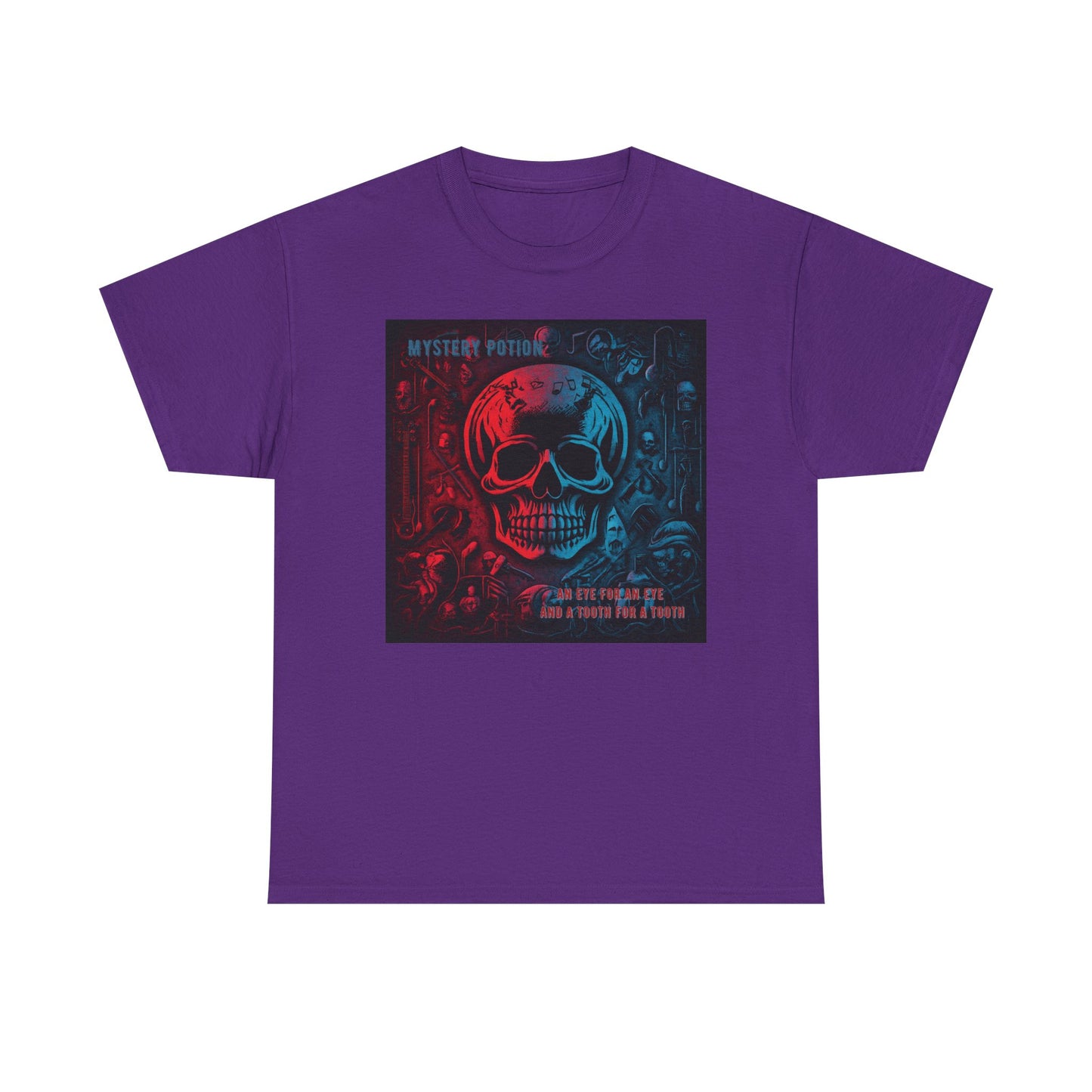 An Eye For An Eye And A Tooth For A Tooth by Mystery Potion, Stylish Skull Graphic Tee - Perfect for Halloween, Casual Wear, Music Festivals, Unique Gift, Unisex Heavy Cotton Shirt