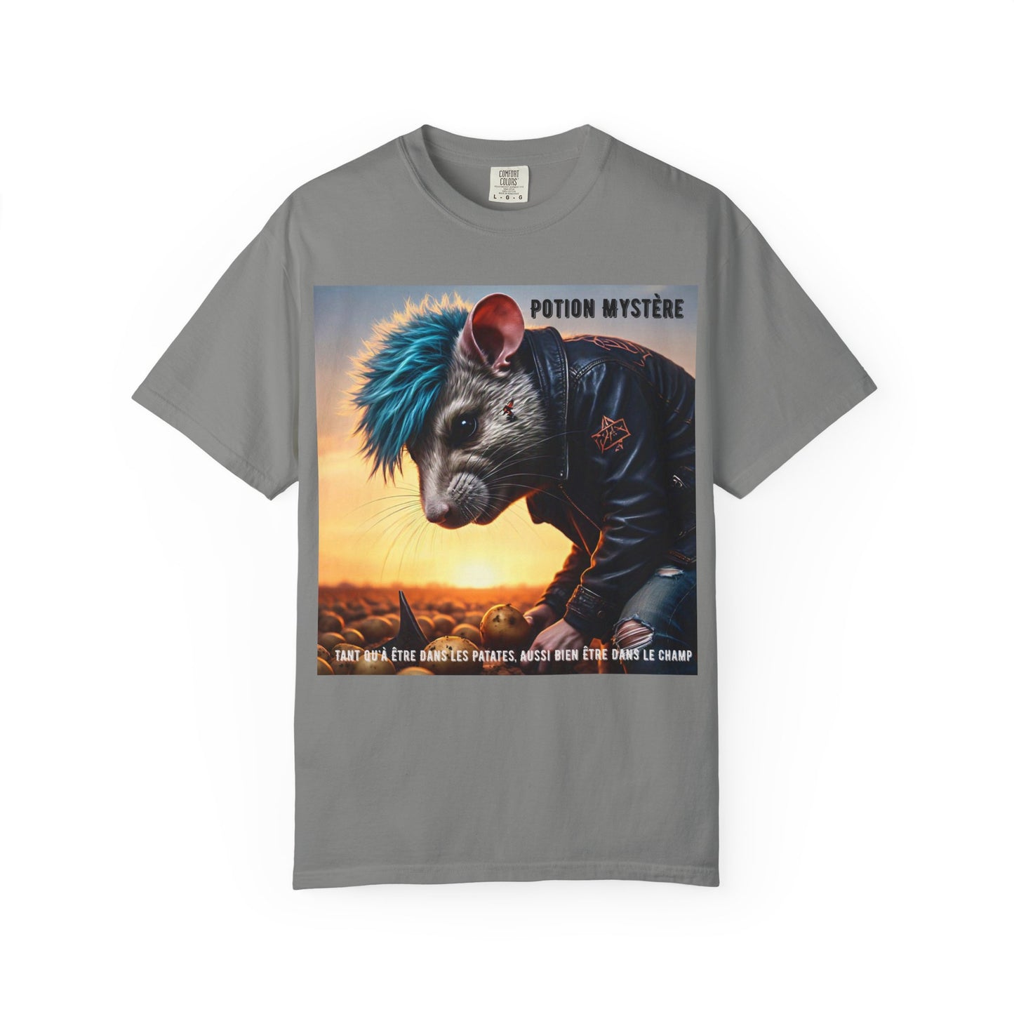 Mystical Punk Rat Toiling The Field Graphic T-Shirt | Unisex, Art Tee, Unique Animal Print, Gift for Animal Lovers, Casual Wear