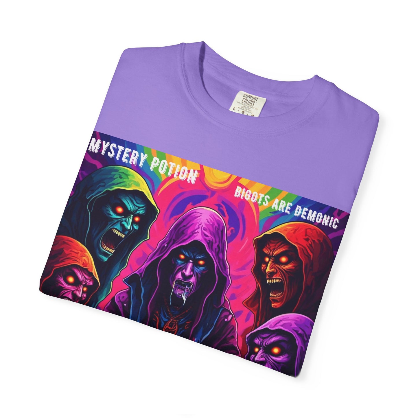 Mystery Potion Graphic Tee | Unisex Halloween T-shirt, Spooky Gift, "Bigots Are Demonic" Graphic Shirt, Witchy Apparel, Unique Casual Wear