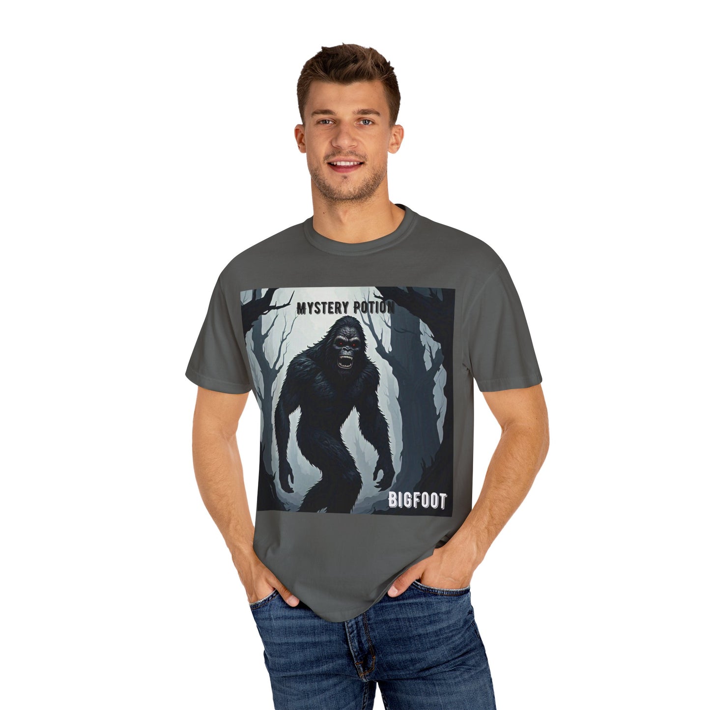 Bigfoot by Mystery Potion T-shirt, Unisex Statement Tee, Gift for Nature Lovers, Outdoor Adventure Shirt, Fun Graphic Tee