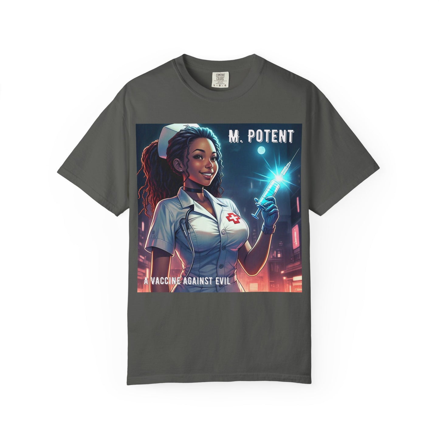 M. Potent's 'A Vaccine Against Evil', Medicine-Themed Unisex T-Shirt, Positive Vibes, Great for Nurses, Vaccination Awareness, Gift for Healthcare Workers