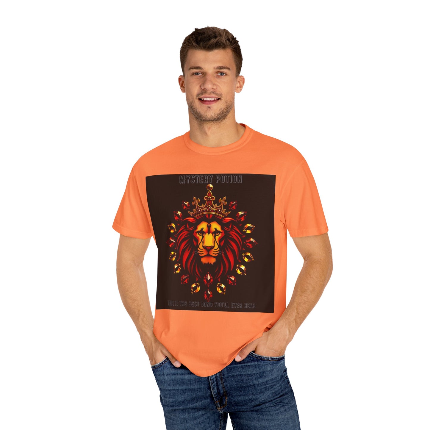 'This Is The Best Song You'll Ever Hear' by Mystery Potion, Bold Graphic Royal Lion T-Shirt, Unisex Tee, Streetwear Style, Gift for Lion Lovers, Perfect for Casual Outings, Unique Clothing