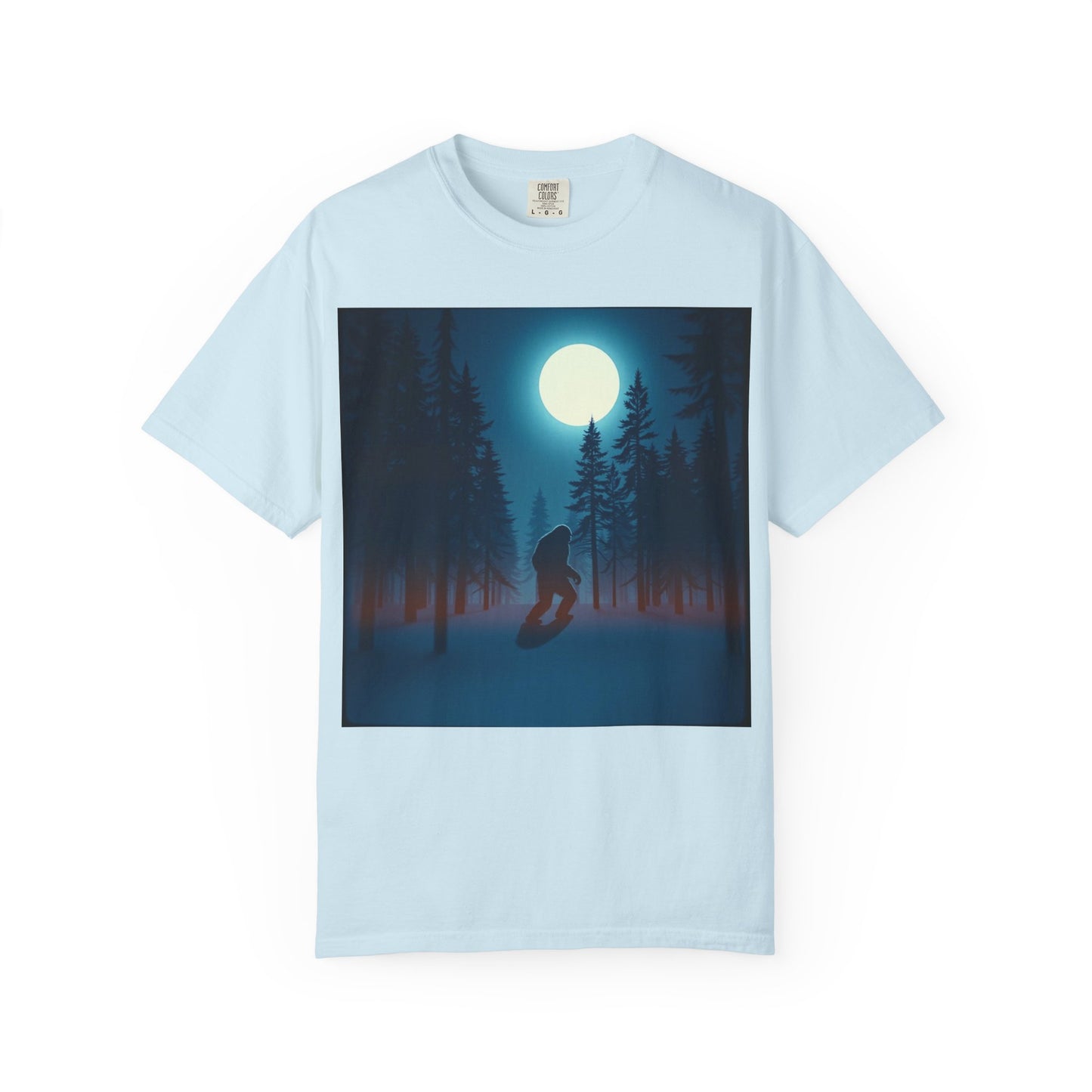 Moonlit Forest Snowboarder T-Shirt, Cozy Adventure Tee, Winter Sports Gift, Unisex Apparel, Outdoor Vibes
