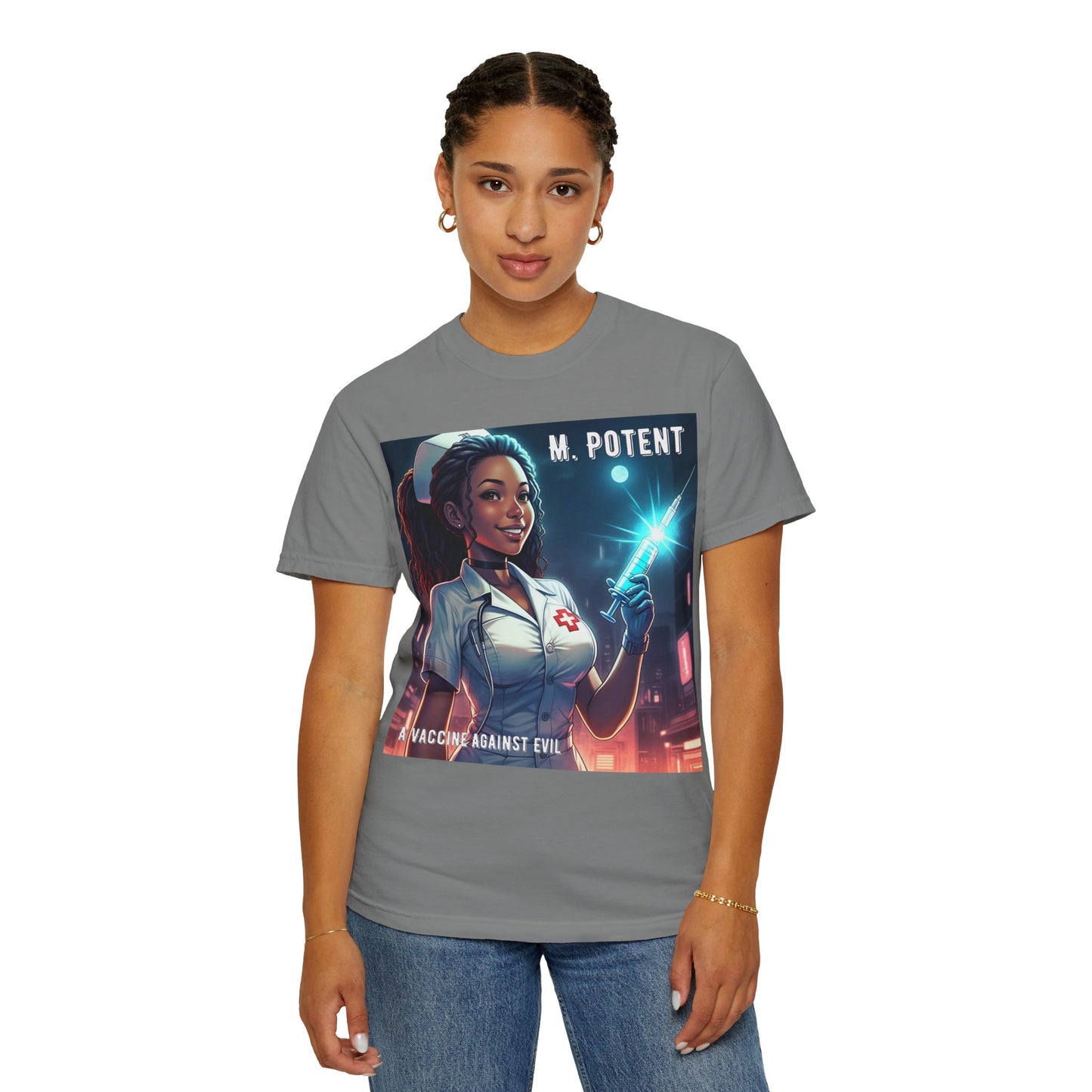 M. Potent's 'A Vaccine Against Evil', Medicine-Themed Unisex T-Shirt, Positive Vibes, Great for Nurses, Vaccination Awareness, Gift for Healthcare Workers