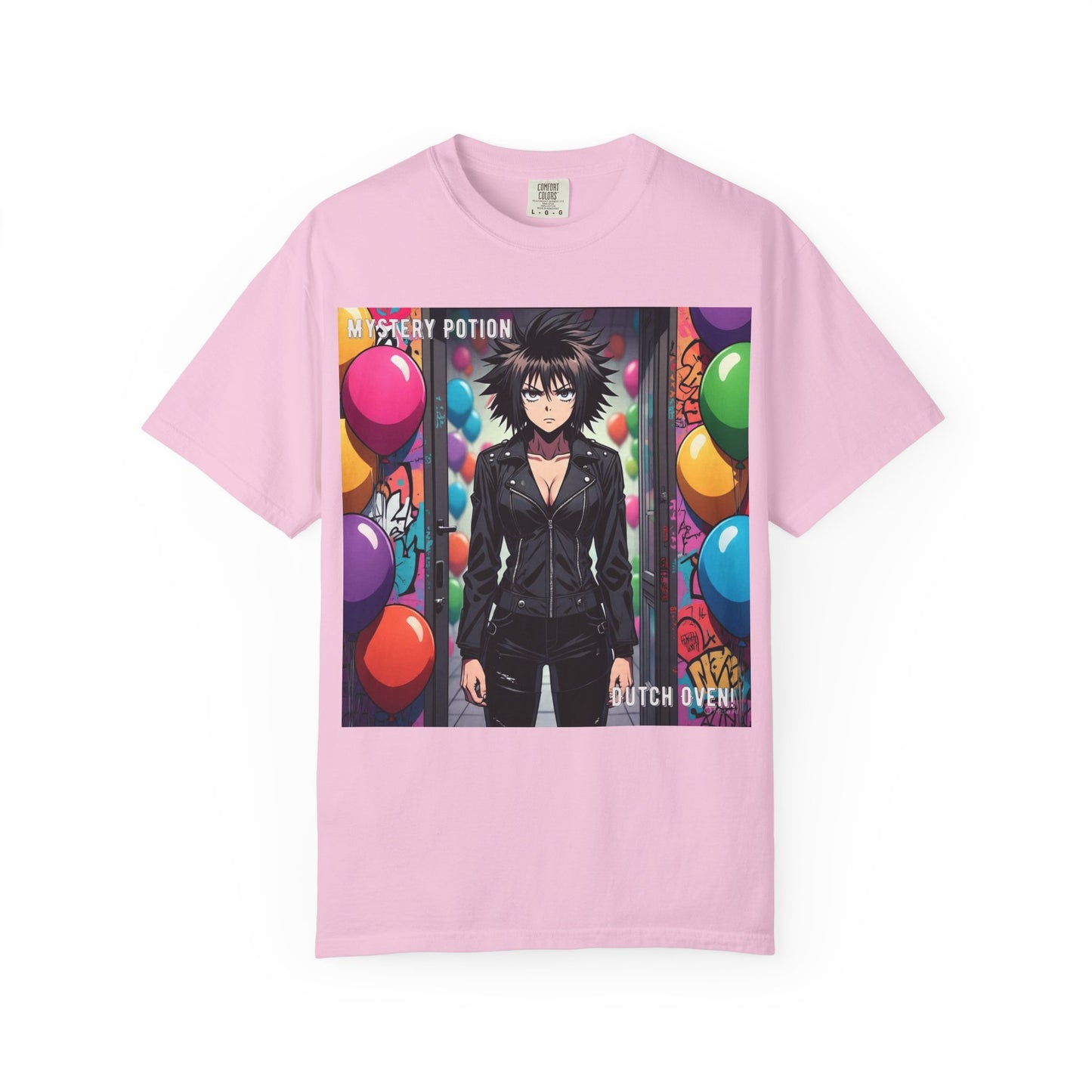 Mystery Potion's 'Dutch Oven', Whimsical Grabber Style Anime Graphic T-shirt featuring Bold Art, Anime Style Tee, Unisex Casual Wear, Gift for Friends, Trendy Statement Shirt