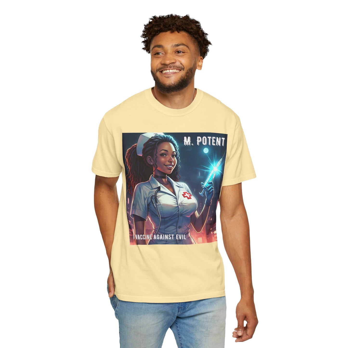 M. Potent's 'A Vaccine Against Evil', Medicine-Themed Unisex T-Shirt, Positive Vibes, Great for Nurses, Vaccination Awareness, Gift for Healthcare Workers