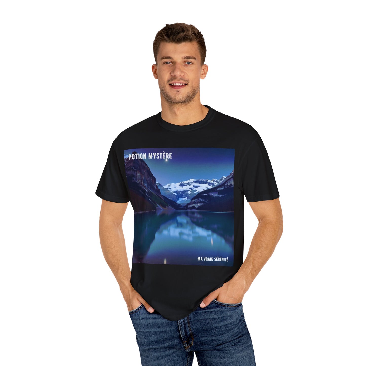 Mystical Lake Louise T-Shirt, Unisex Garment-Dyed Tee, Nature Lover Gift, Serenity in Adventure Apparel, Travel Fashion, Cool Summer Shirt