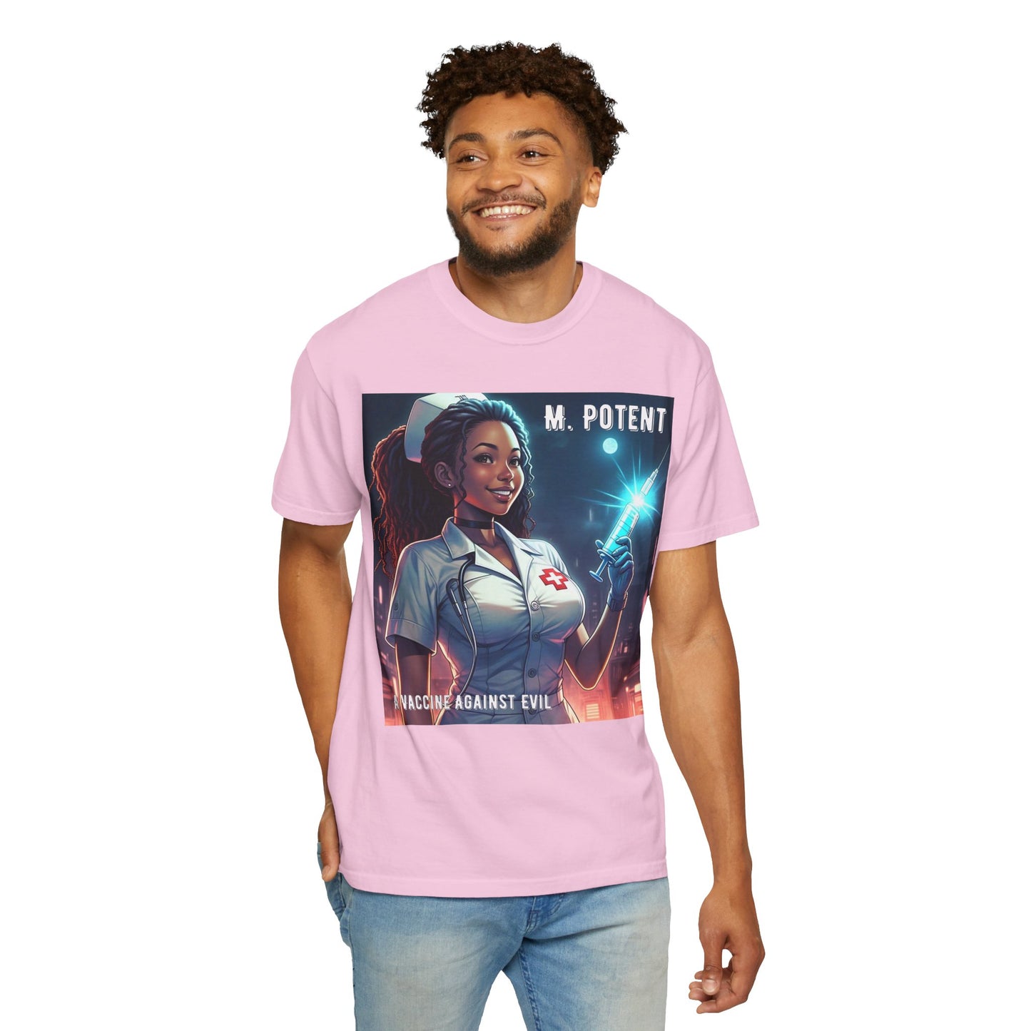 M. Potent's 'A Vaccine Against Evil', Medicine-Themed Unisex T-Shirt, Positive Vibes, Great for Nurses, Vaccination Awareness, Gift for Healthcare Workers