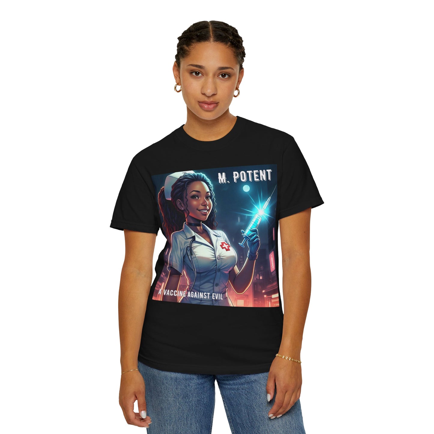 M. Potent's 'A Vaccine Against Evil', Medicine-Themed Unisex T-Shirt, Positive Vibes, Great for Nurses, Vaccination Awareness, Gift for Healthcare Workers