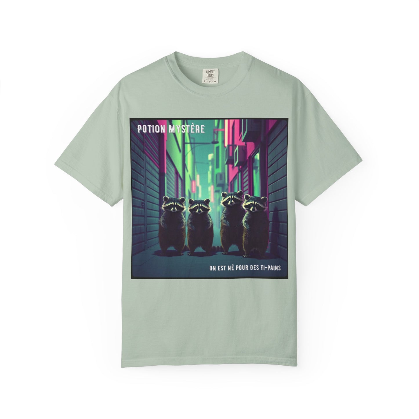 'On Est Né Pour Des Ti Pains' par Potion Mystère, Racoons Graphic Tee for Nature Lovers, Unisex Shirt for Pop Punk Song, Gift for Gamers, Casual Wear, Eco-Friendly Apparel
