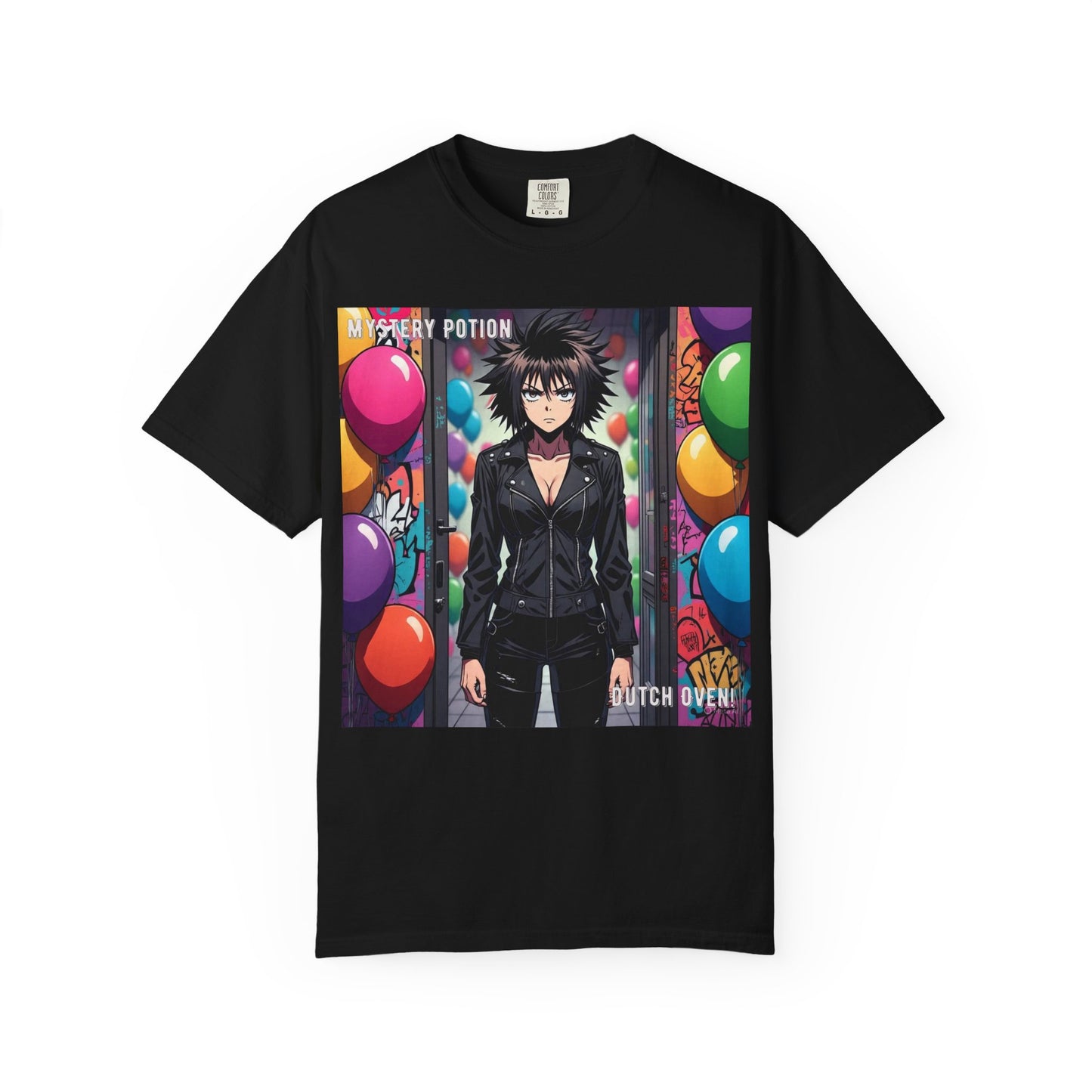 Mystery Potion's 'Dutch Oven', Whimsical Grabber Style Anime Graphic T-shirt featuring Bold Art, Anime Style Tee, Unisex Casual Wear, Gift for Friends, Trendy Statement Shirt