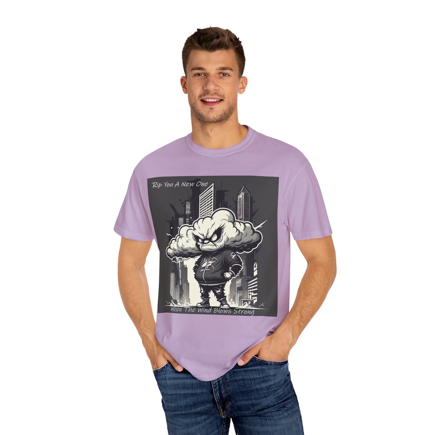 'When The Wind Blows Strong' by Rip You A New One, Urban Angry Cloud Graphic Tee, Cool Casual Wear, Street Style Unisex Shirt, Perfect Gift for Comics Lovers, Everyday Comfort