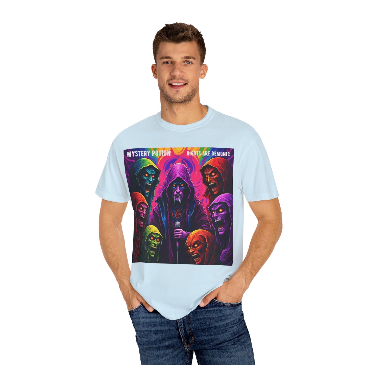 Mystery Potion Graphic Tee | Unisex Halloween T-shirt, Spooky Gift, "Bigots Are Demonic" Graphic Shirt, Witchy Apparel, Unique Casual Wear