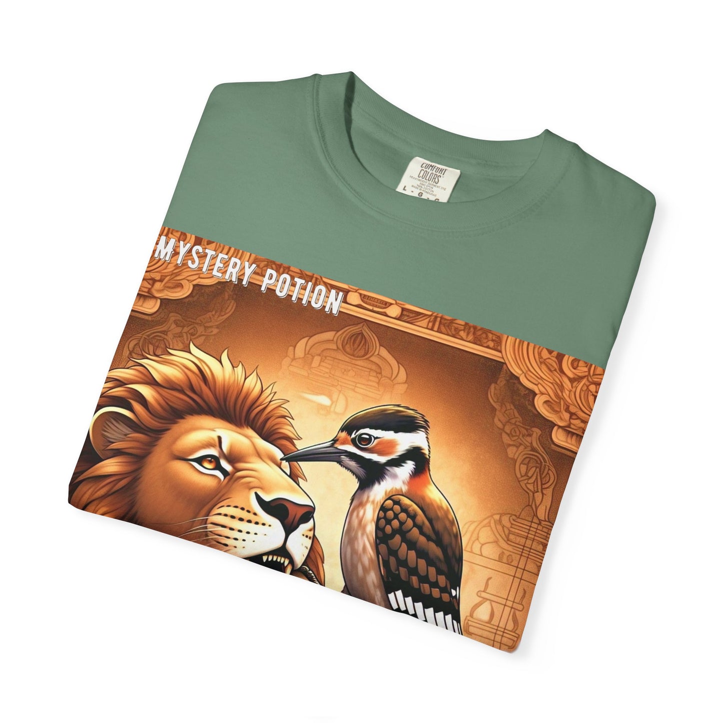 Mystical Lion & Bird T-Shirt | Unique Graphic Tee, Unisex Apparel, Gift for Nature Lovers, Bohemian Style, Festival Wear
