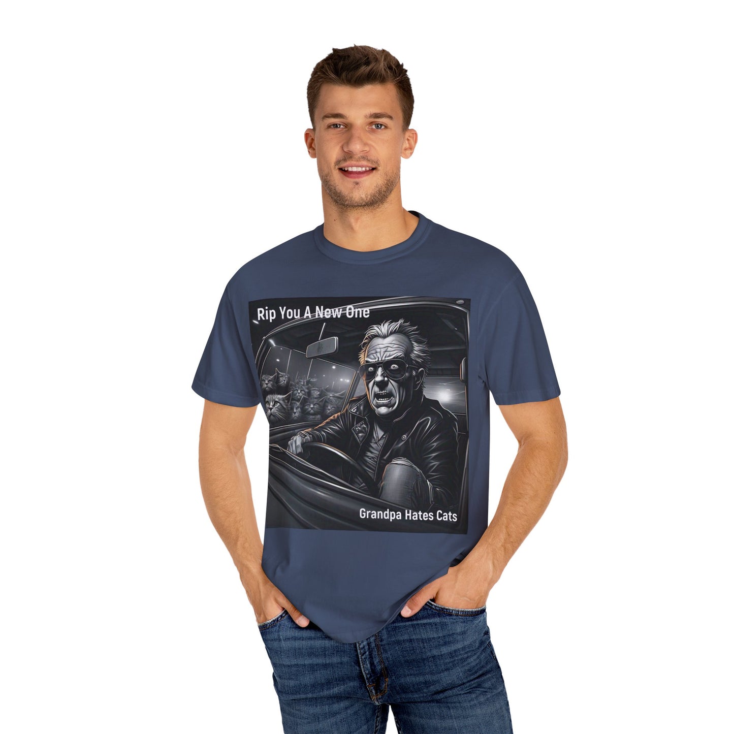 'Grandpa Hates Cats' by Rip You A New One, Humorous Cat Lover T-shirt, Vintage Graphic Tee Shirt, Funny Gift for Cat Owners, Unisex Casual Wear
