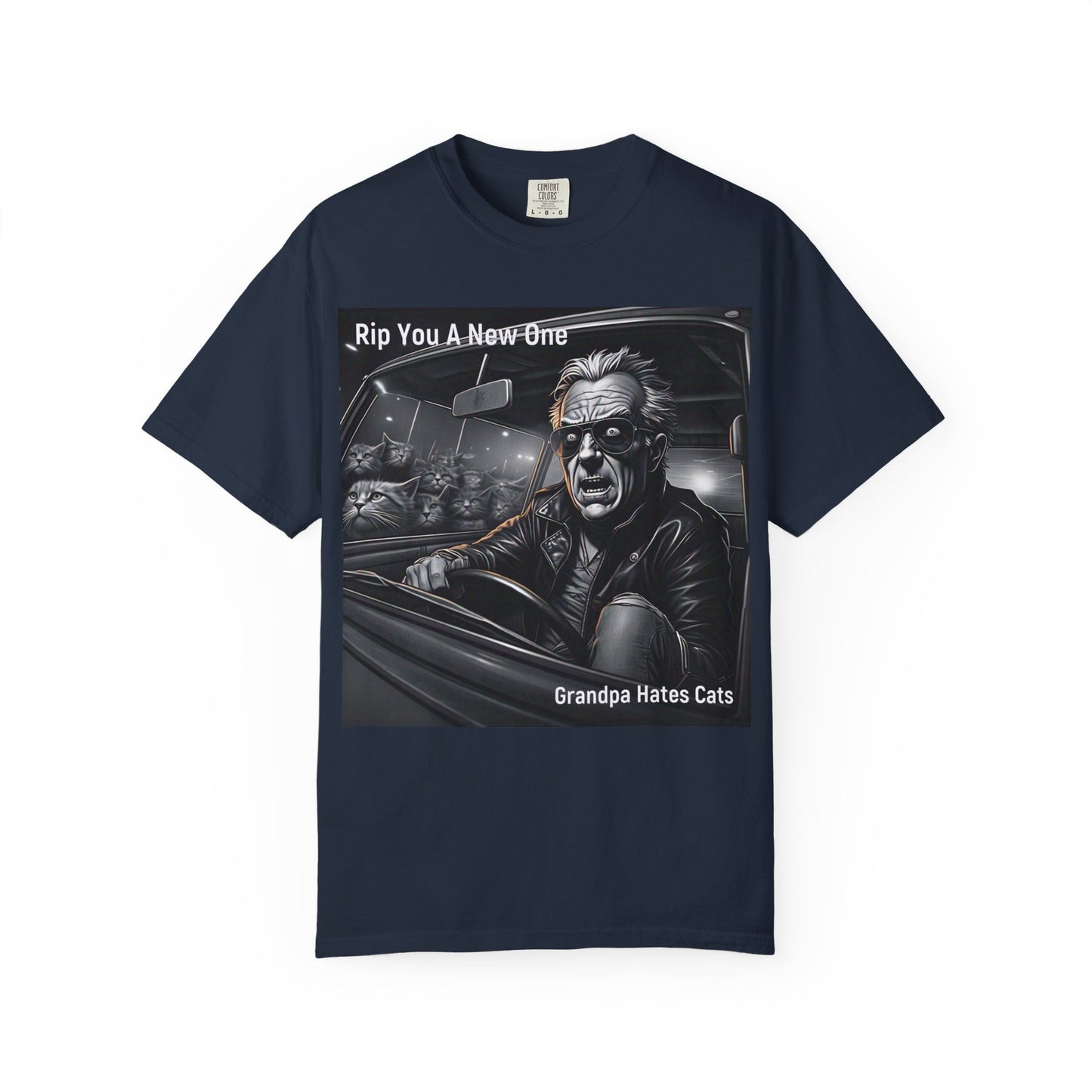 'Grandpa Hates Cats' by Rip You A New One, Humorous Cat Lover T-shirt, Vintage Graphic Tee Shirt, Funny Gift for Cat Owners, Unisex Casual Wear