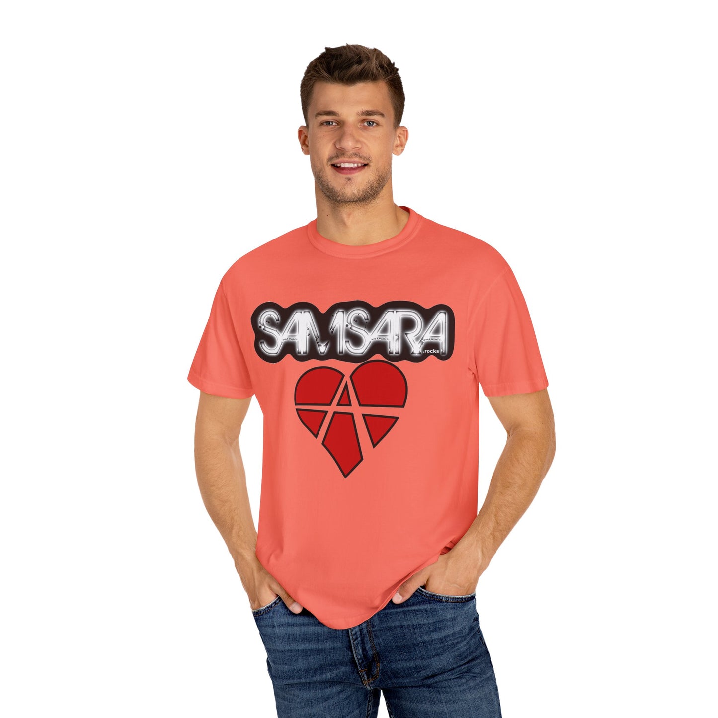'Samsara Rocks' Logo, Love and Anarchy Graphic Tee | Unisex Garment-Dyed T-Shirt, Casual Fashion, Heart Design, Streetwear, Gift for Him/Her