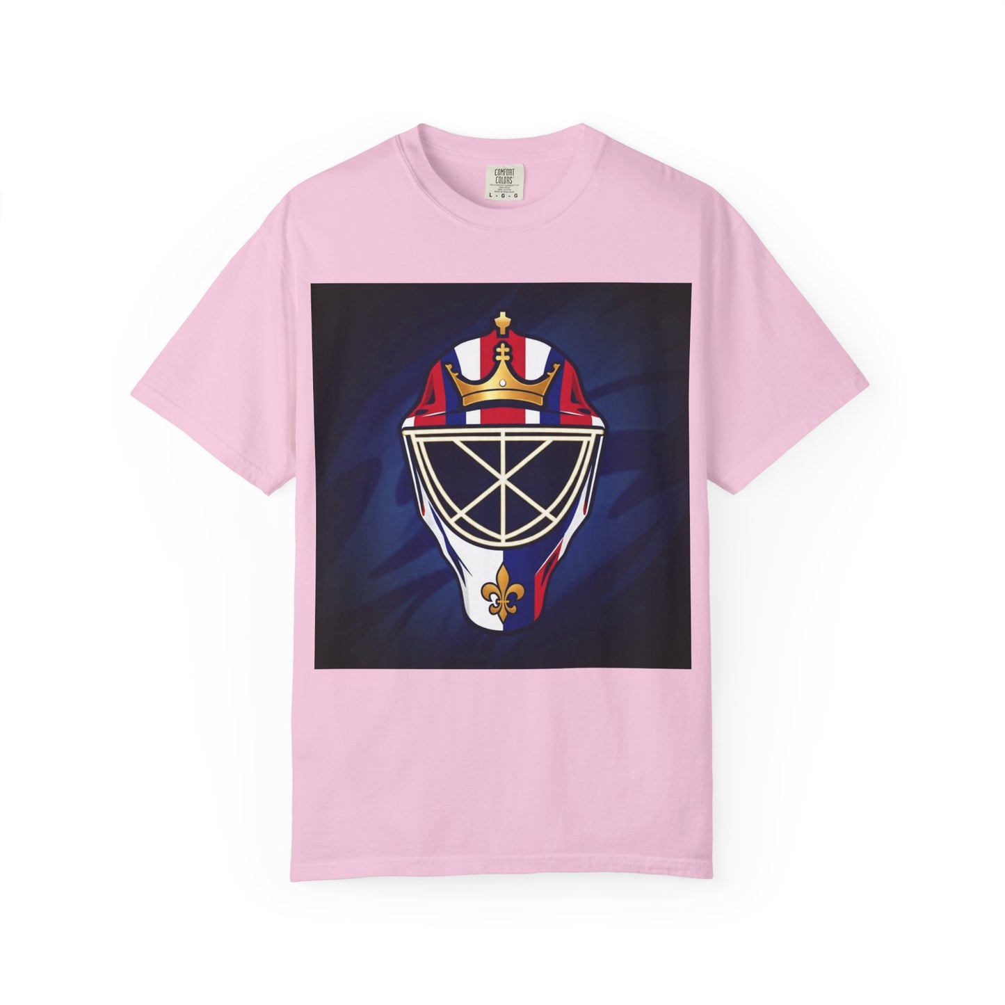Regal Crown Goalie Mask Graphic T-shirt, Unisex Fashion Tee, Red, White and Blue Casual Wear, Gift for Her/Him, Summer Style, Graphic Apparel, Streetwear