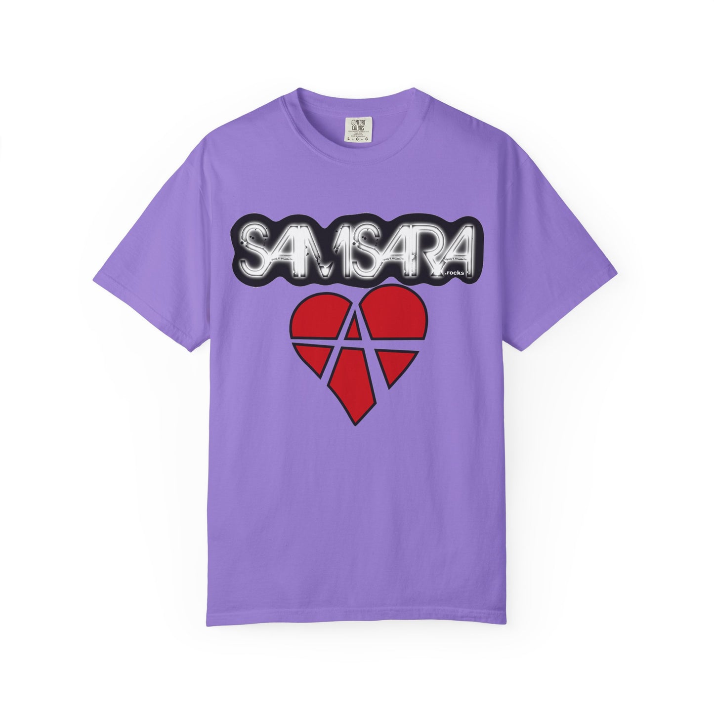 'Samsara Rocks' Logo, Love and Anarchy Graphic Tee | Unisex Garment-Dyed T-Shirt, Casual Fashion, Heart Design, Streetwear, Gift for Him/Her