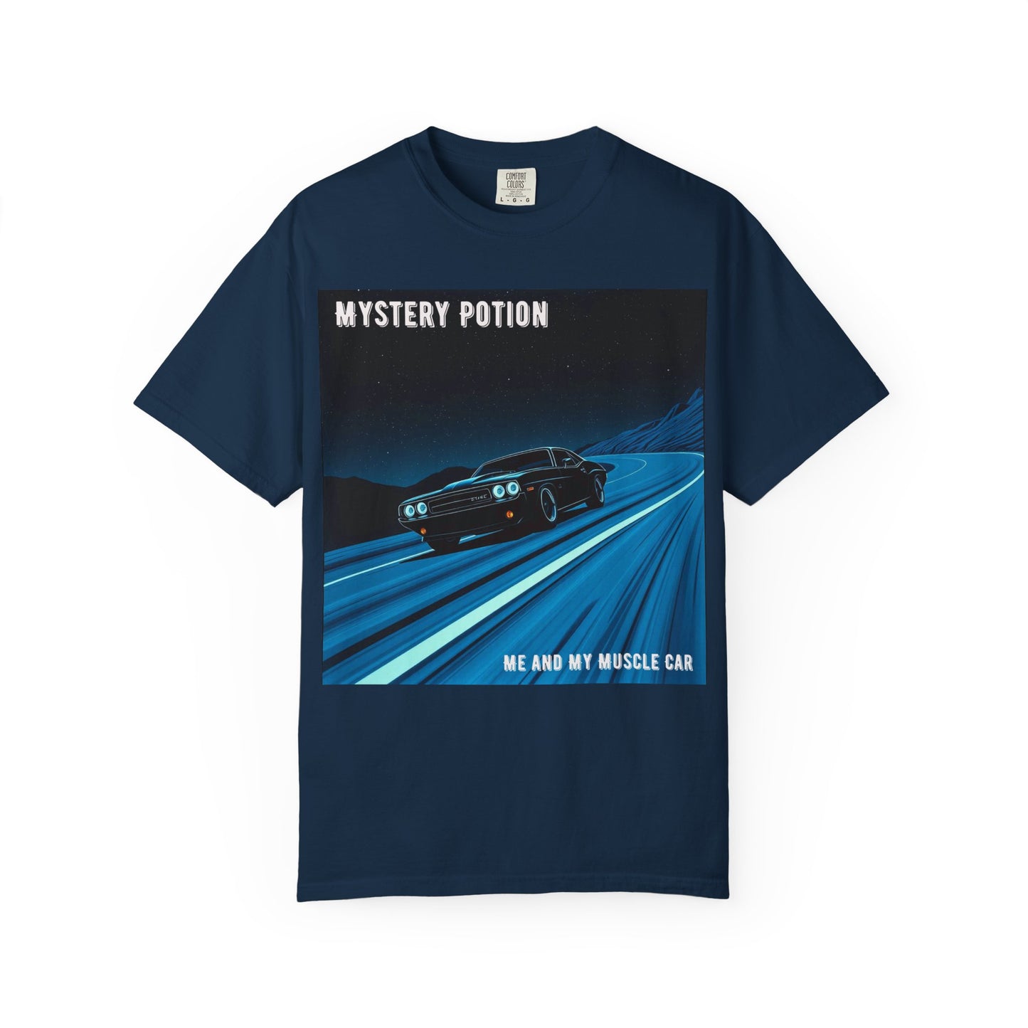 Mystery Potion Muscle Car T-Shirt | Unisex Garment-Dyed Tee, Vintage Car Lover Gift, Perfect for Car Shows, Birthday Gift, Casual Wear