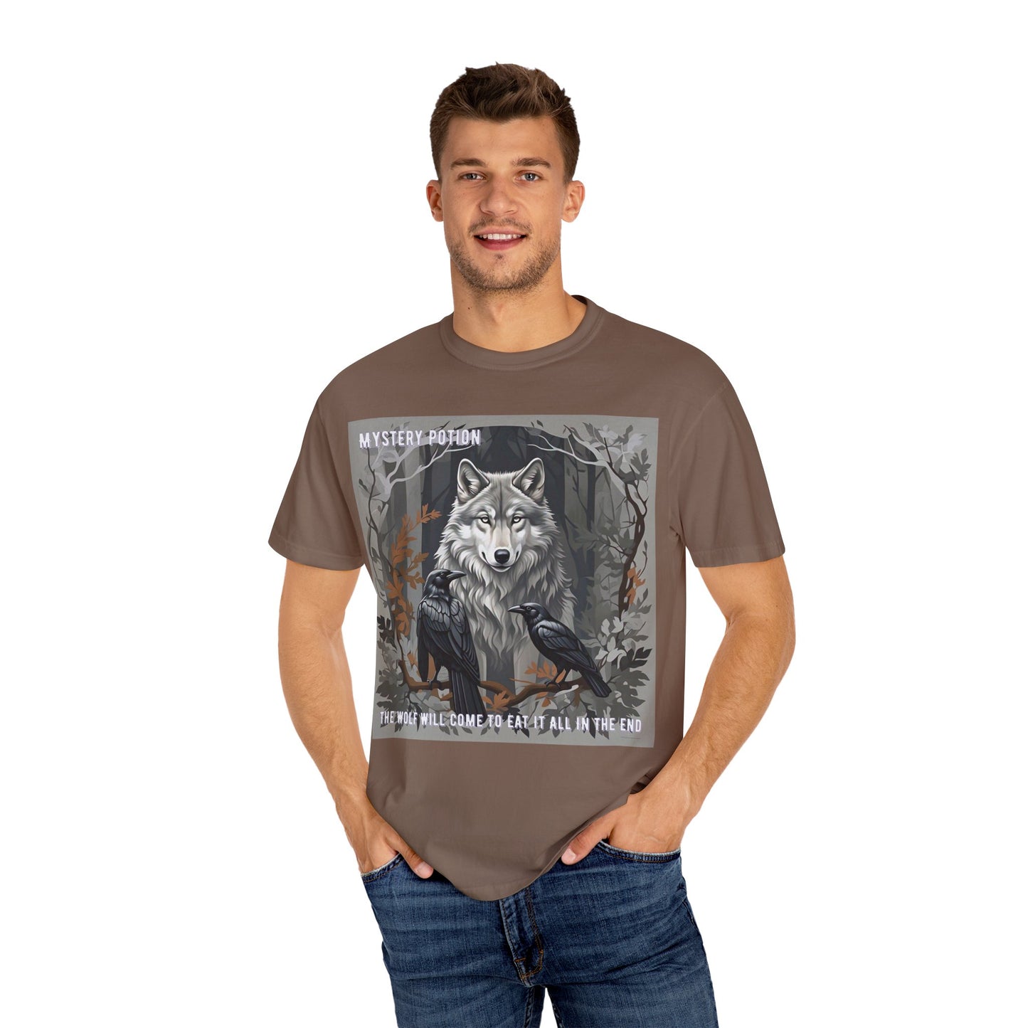 'The Wolf Will Come To Eat It All In The End' by Mystery Potion, Unisex T-Shirt, Edgy Graphic Tee, Animal Lover Gift, Fantasy Shirt, Halloween Apparel, Unique Graphic Shirt
