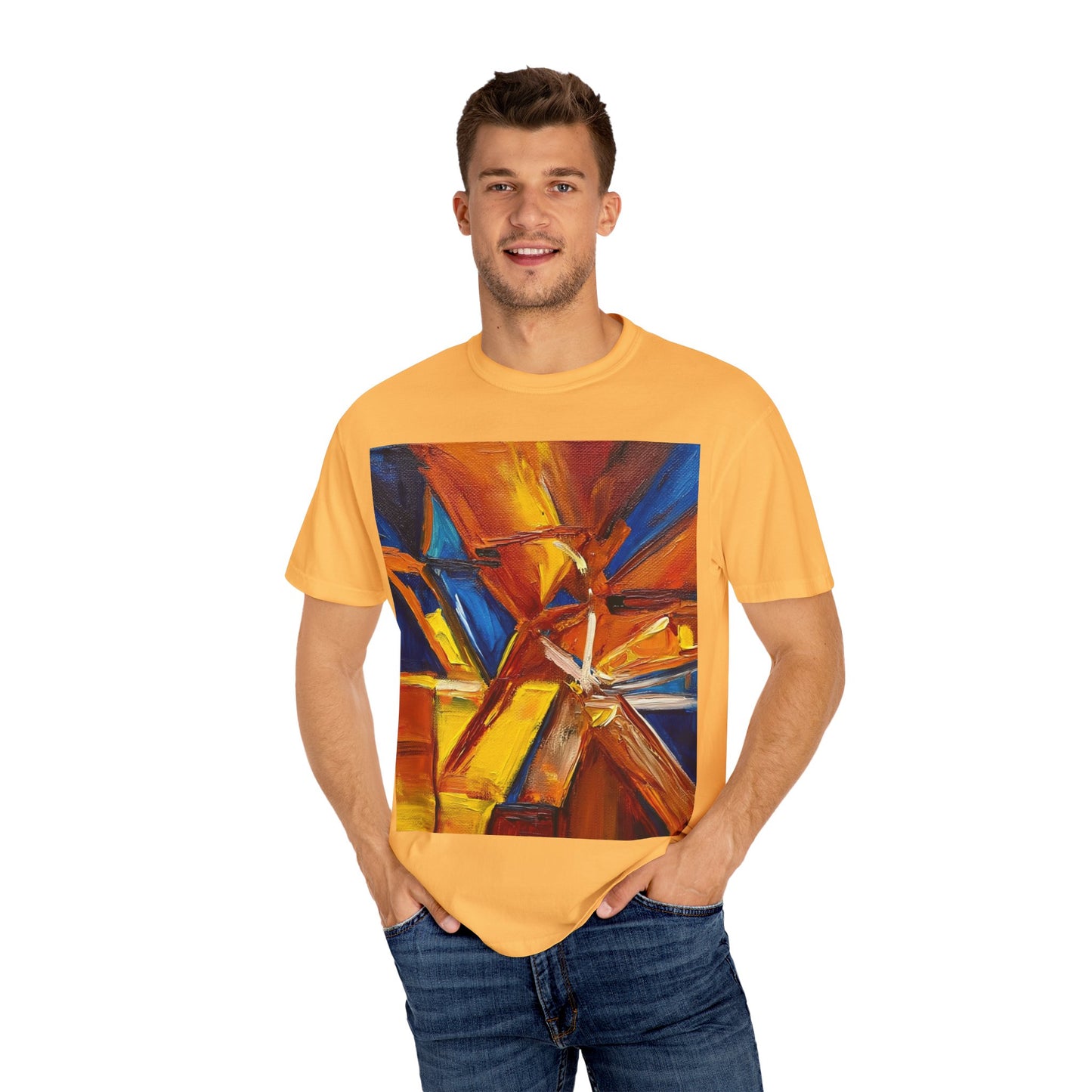 Vibrant Abstract Art T-shirt, Unisex Garment-Dyed Tee, Colorful Graphic Shirt, Stylish Artwear, Unique Gift Idea for Art Lovers