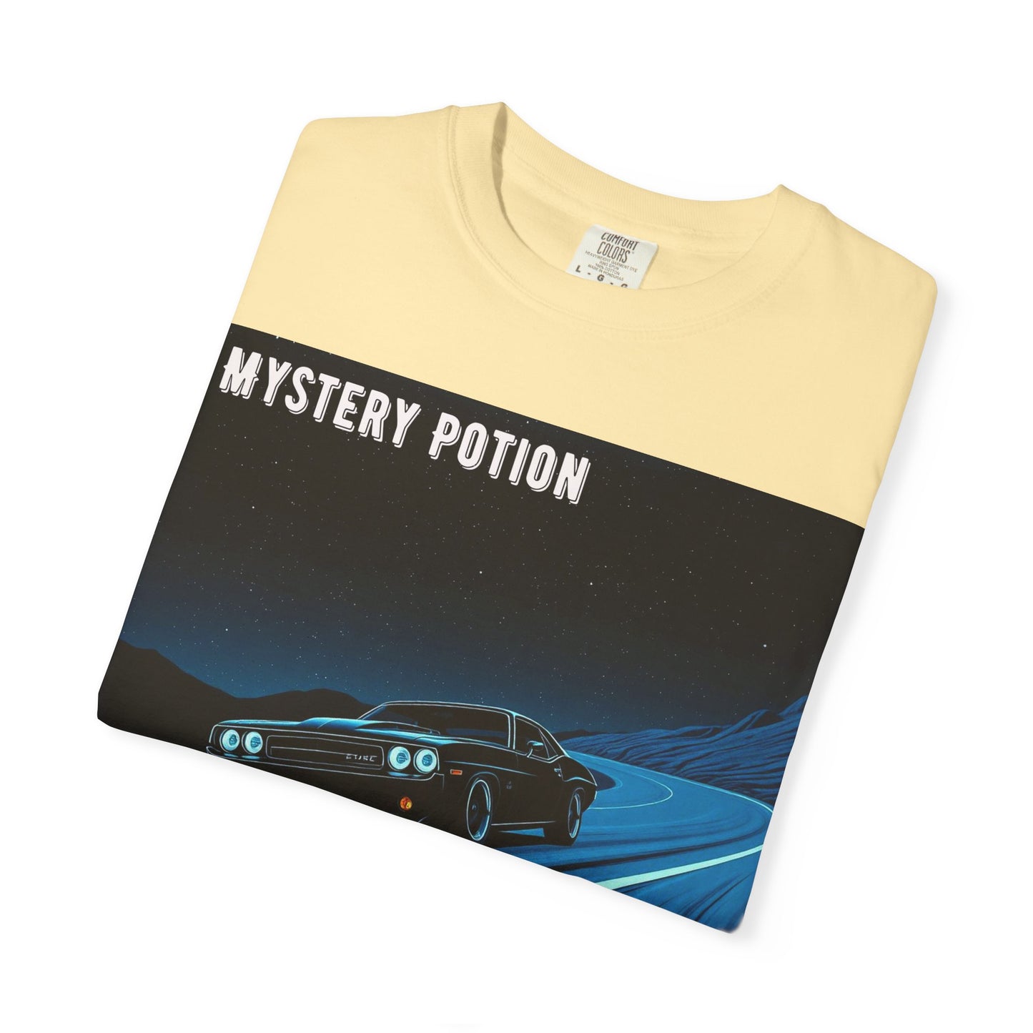 Mystery Potion Muscle Car T-Shirt | Unisex Garment-Dyed Tee, Vintage Car Lover Gift, Perfect for Car Shows, Birthday Gift, Casual Wear