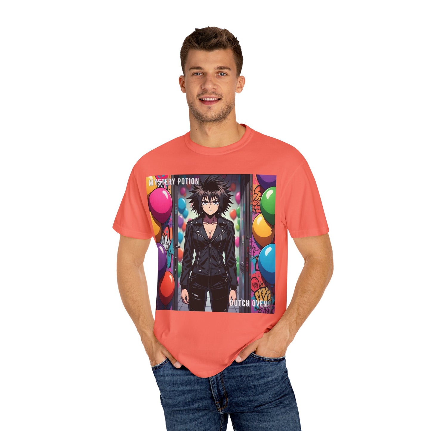 Mystery Potion's 'Dutch Oven', Whimsical Grabber Style Anime Graphic T-shirt featuring Bold Art, Anime Style Tee, Unisex Casual Wear, Gift for Friends, Trendy Statement Shirt