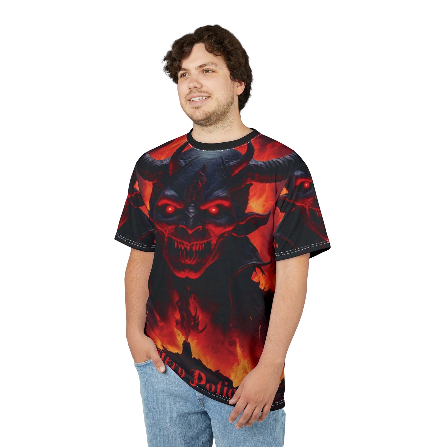 Demon Graphic Tee, Unisex Cut & Sew Shirt, Mystical Apparel, Halloween Costume, Dark Fantasy Clothing, Unique Gift Idea