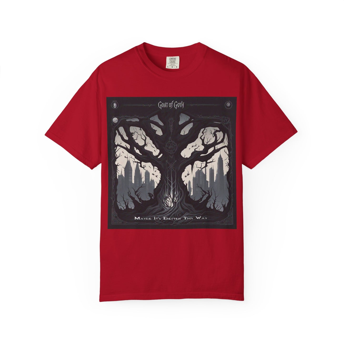 Gothic Tree T-Shirt, GOAT of Goth Unisex Cotton Tee for Nature Lovers, Unique Graphic Tee, Perfect for Festivals, Gift for Adventurers, Eco-Friendly Wear