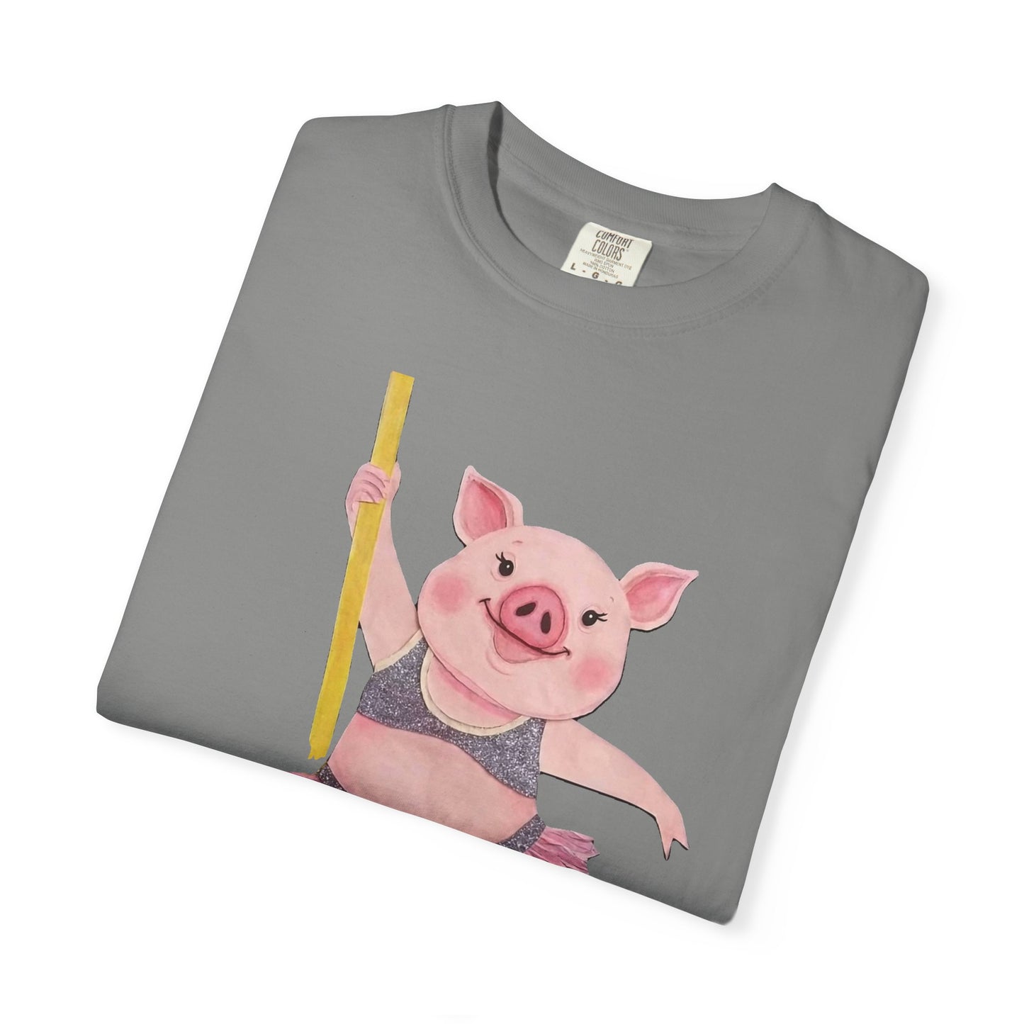 'Playful Pig' T-Shirt, Fun Graphic Tee, Animal Lover Gift, Unique Apparel, Funny T-Shirt, Cute Pig Shirt, Pole-Dancers and Pole Dancing Pig.