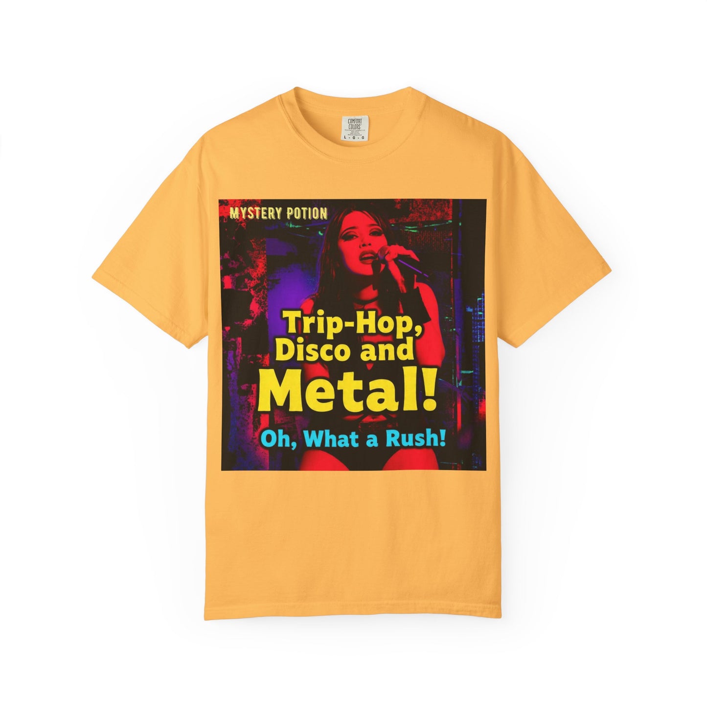 Trip Hop, Disco and Metal! Oh, What a Rush Vibrant Music-Themed Unisex T-shirt | Perfect Gift for Music Lovers, Concert Attendees, Band Merch, Festival Apparel, and Casual Wear