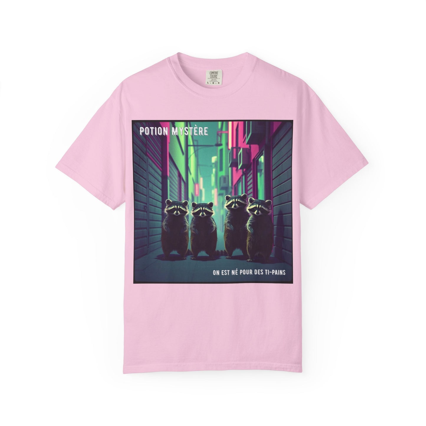 'On Est Né Pour Des Ti Pains' par Potion Mystère, Racoons Graphic Tee for Nature Lovers, Unisex Shirt for Pop Punk Song, Gift for Gamers, Casual Wear, Eco-Friendly Apparel