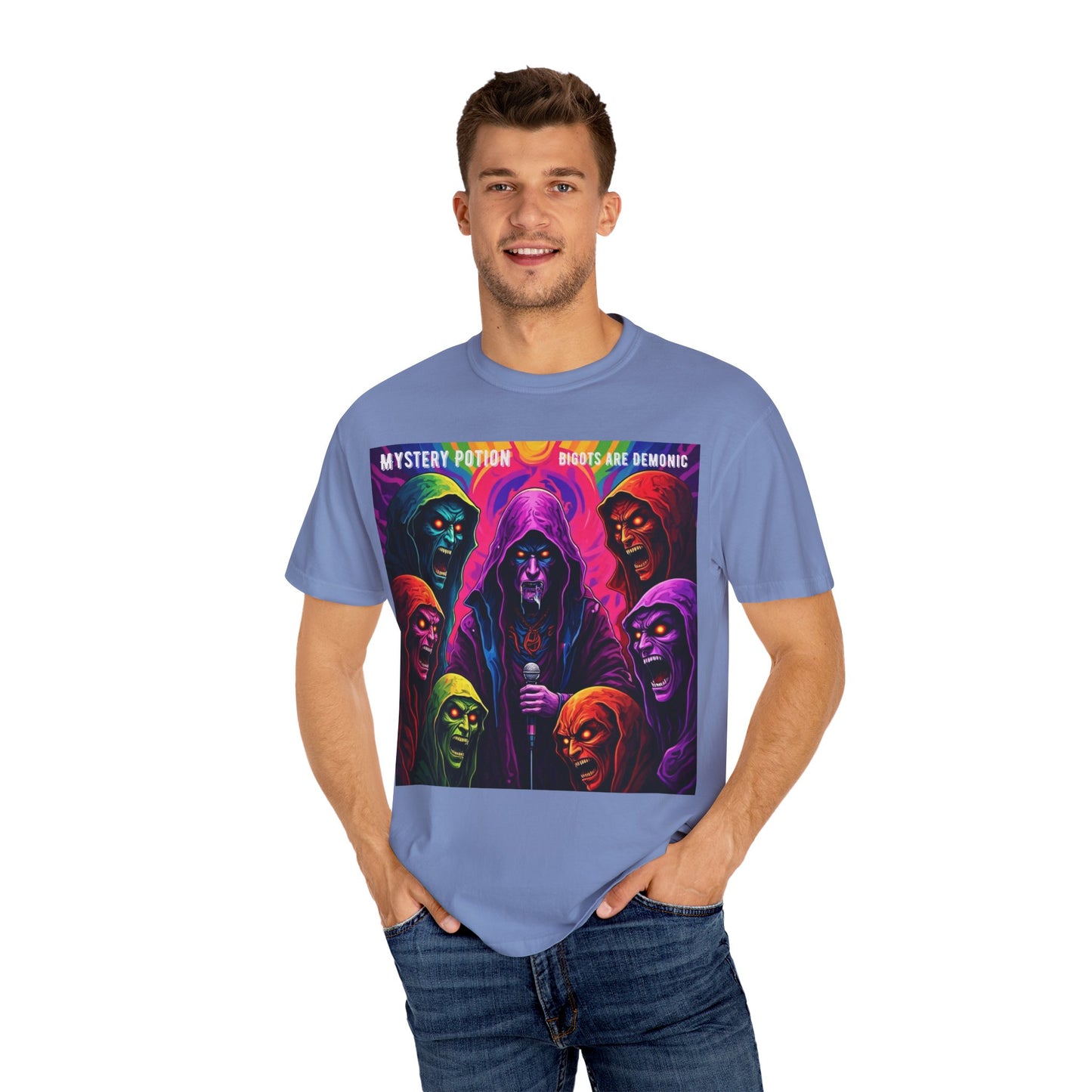 Mystery Potion Graphic Tee | Unisex Halloween T-shirt, Spooky Gift, "Bigots Are Demonic" Graphic Shirt, Witchy Apparel, Unique Casual Wear