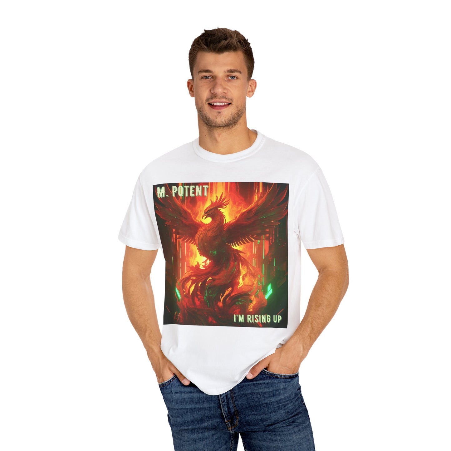 'I'm Rising Up' by M. Potent, Phoenix Rising Unisex T-shirt, Motivational Graphic Tee, Gift for Art Lovers, Inspirational Shirt, Trendy Fashion