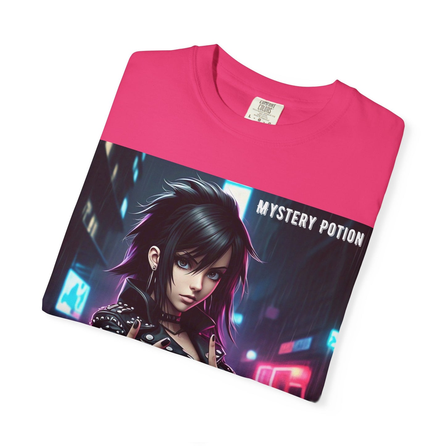 'Gibberish' by Mystery Potion, Cyberpunk Manga Graphic T-Shirt, Edgy Streetwear, Unisex Tee, Vintage Look, Gaming Style, Art Lover Gift