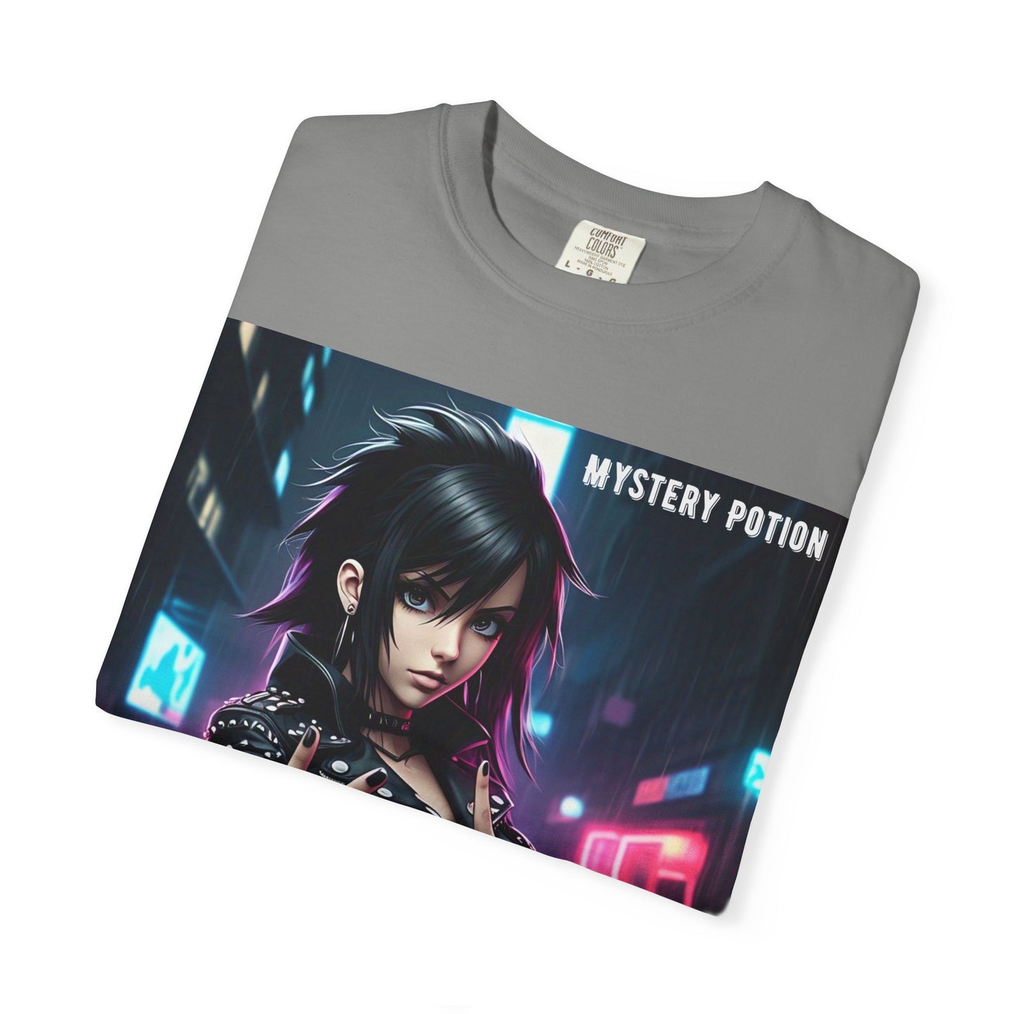 'Gibberish' by Mystery Potion, Cyberpunk Manga Graphic T-Shirt, Edgy Streetwear, Unisex Tee, Vintage Look, Gaming Style, Art Lover Gift